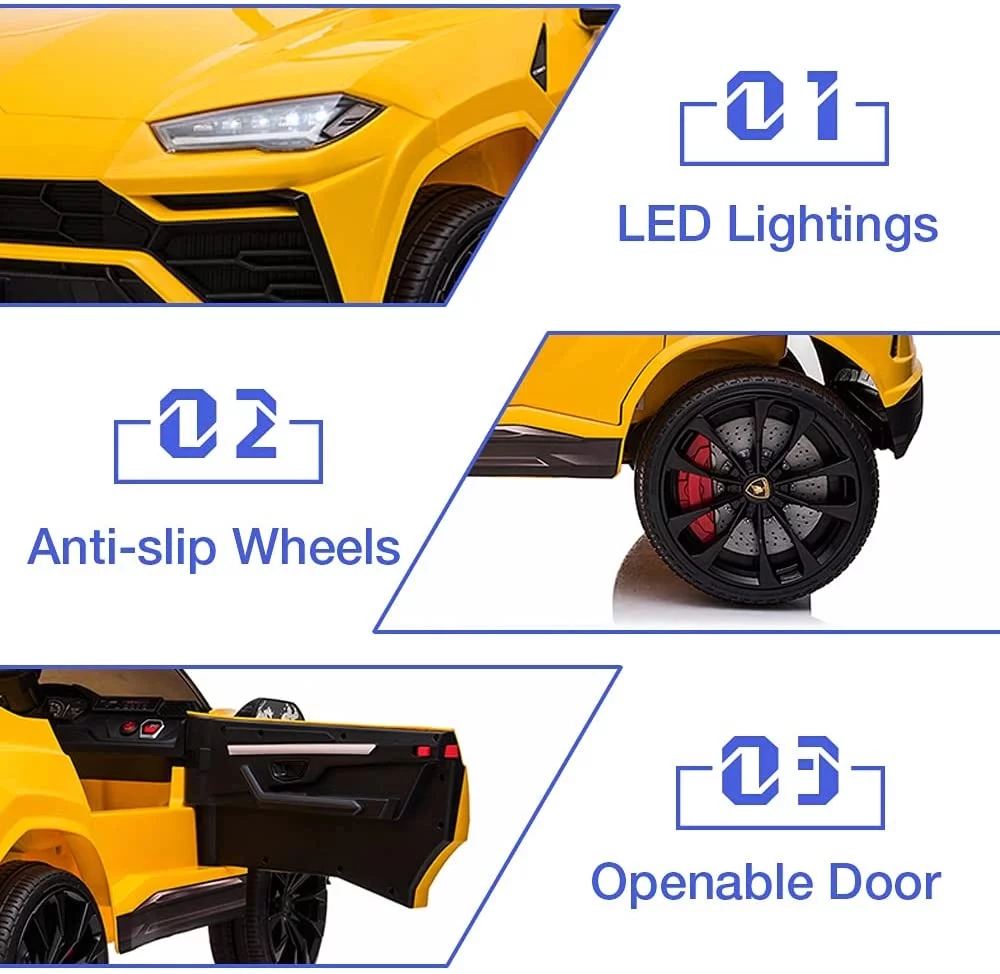 Lamborghini Urus 12V Electric Powered Ride on Car Toys for Girls Boys, Black Kids Electric Vehicles Ride on Toys with Remote Control, Foot Pedal, MP3 Player and LED Headlights, CL61 - Womvr
