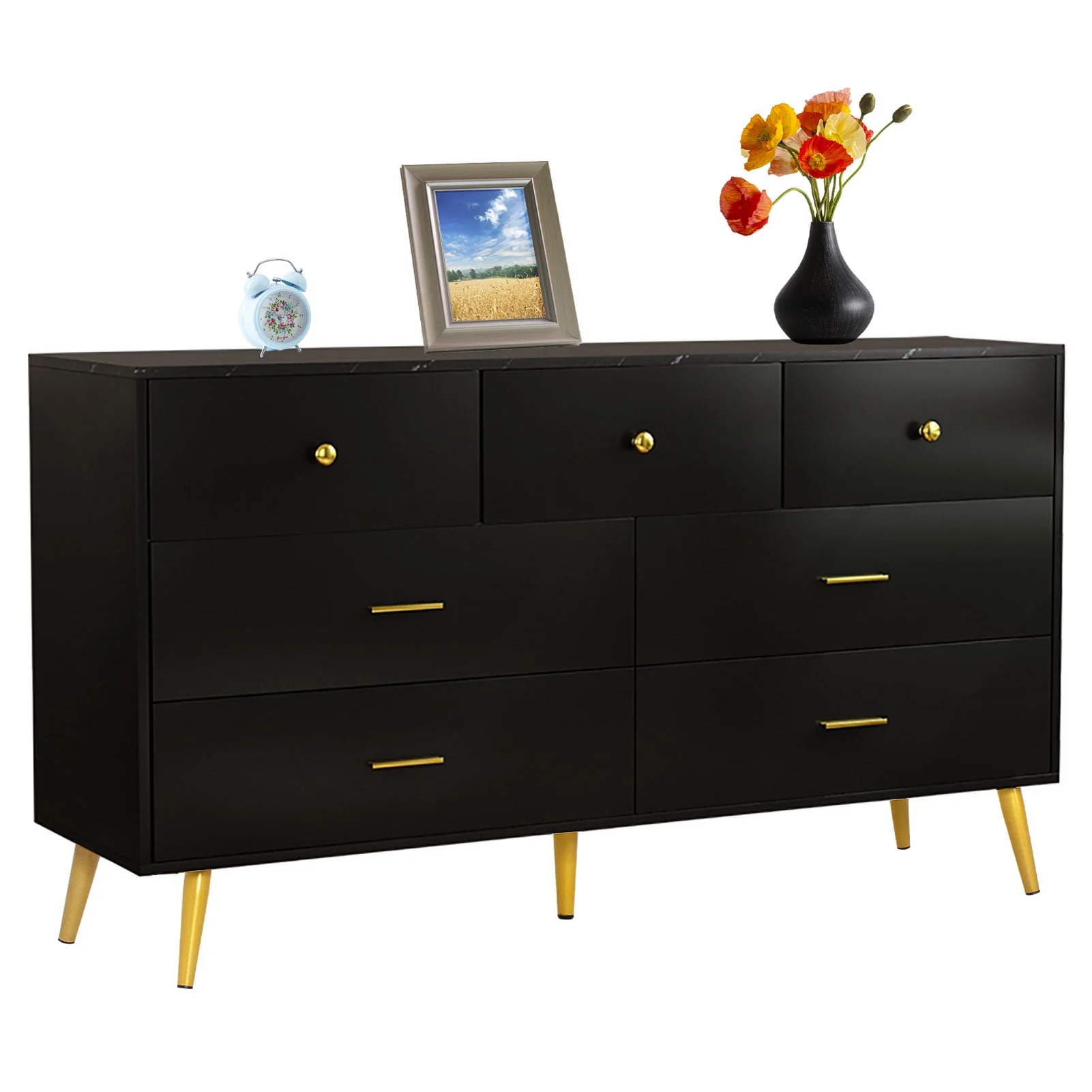 6 Drawer Dresser, Mid-Century Modern Chest Of Drawers, Double Dresser Storage Cabinet For Bedroom Living Room Hallway(White-6 Drawers) - Womvr