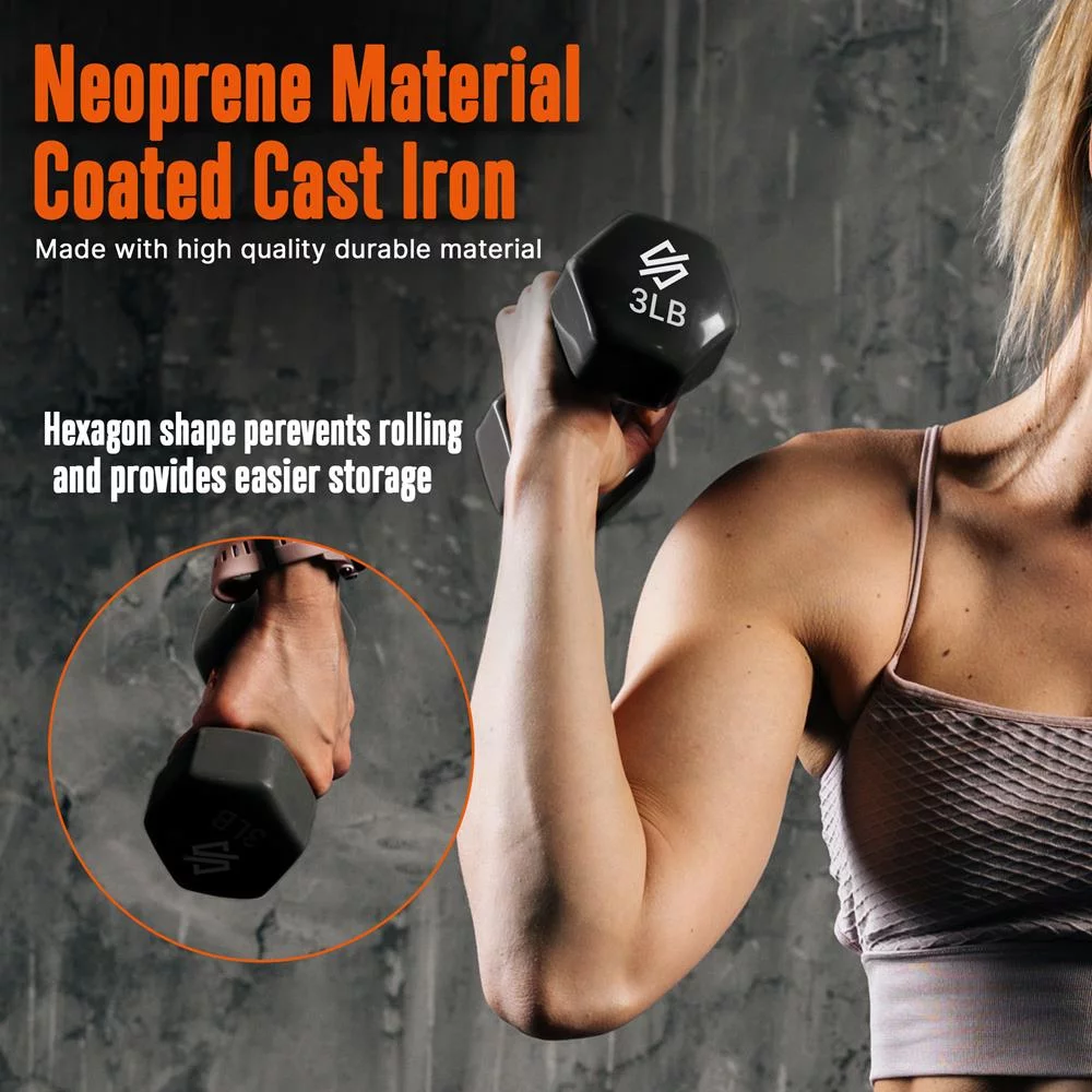 20 lbs. Neoprene Coated Dumbbell Set with Stand, Colour Gray, Black and Orange All Purpose Hand Weight Anti-Slip Hex Shape Dumbbell - Womvr
