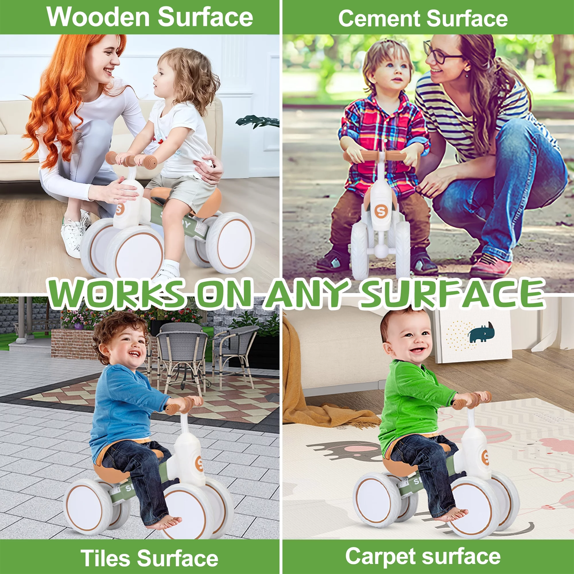 Sejoy Baby Balance Bike, 10-36 Month Kids Toddler Walker, 4 Wheels Riding Toys for Boys and Girls, First Birthday Gifts - Womvr