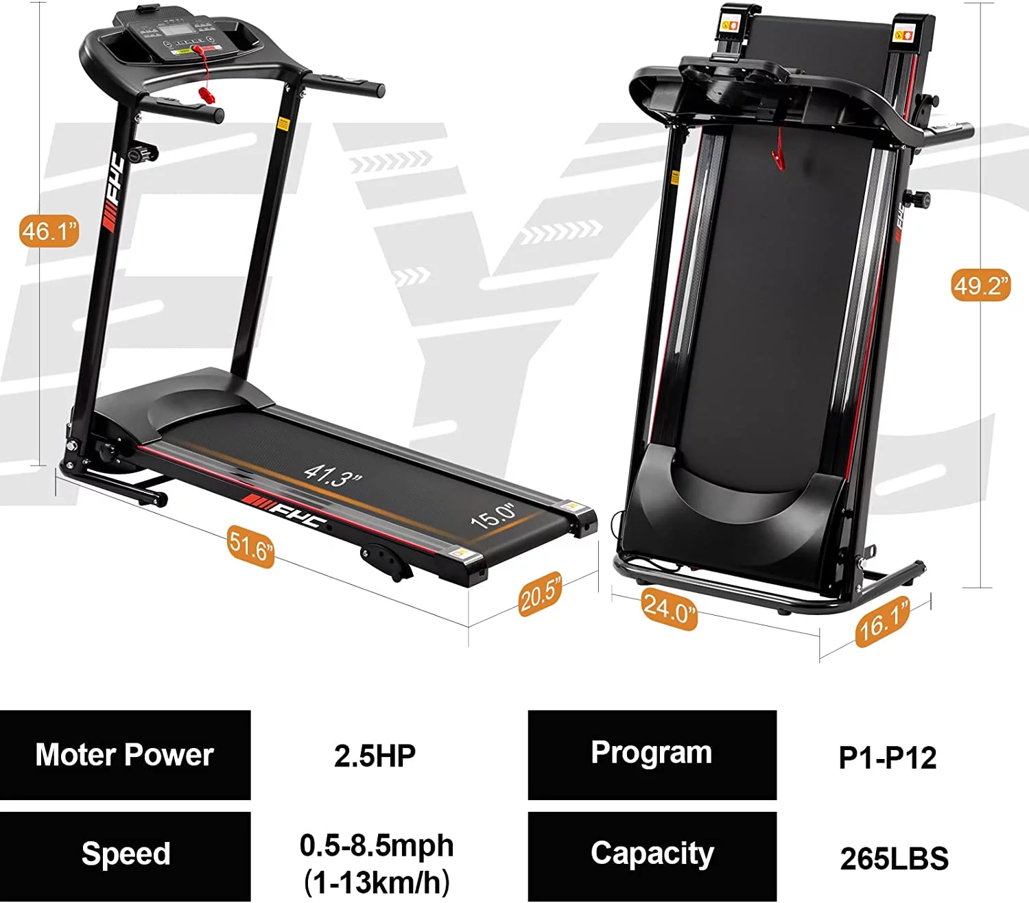 Foldable Treadmill with Incline and Bluetooth, 2.5HP Electric Folding Treadmill Running Walking Machine for Home Gym, Max 265 LBS Weight Capacity - Womvr