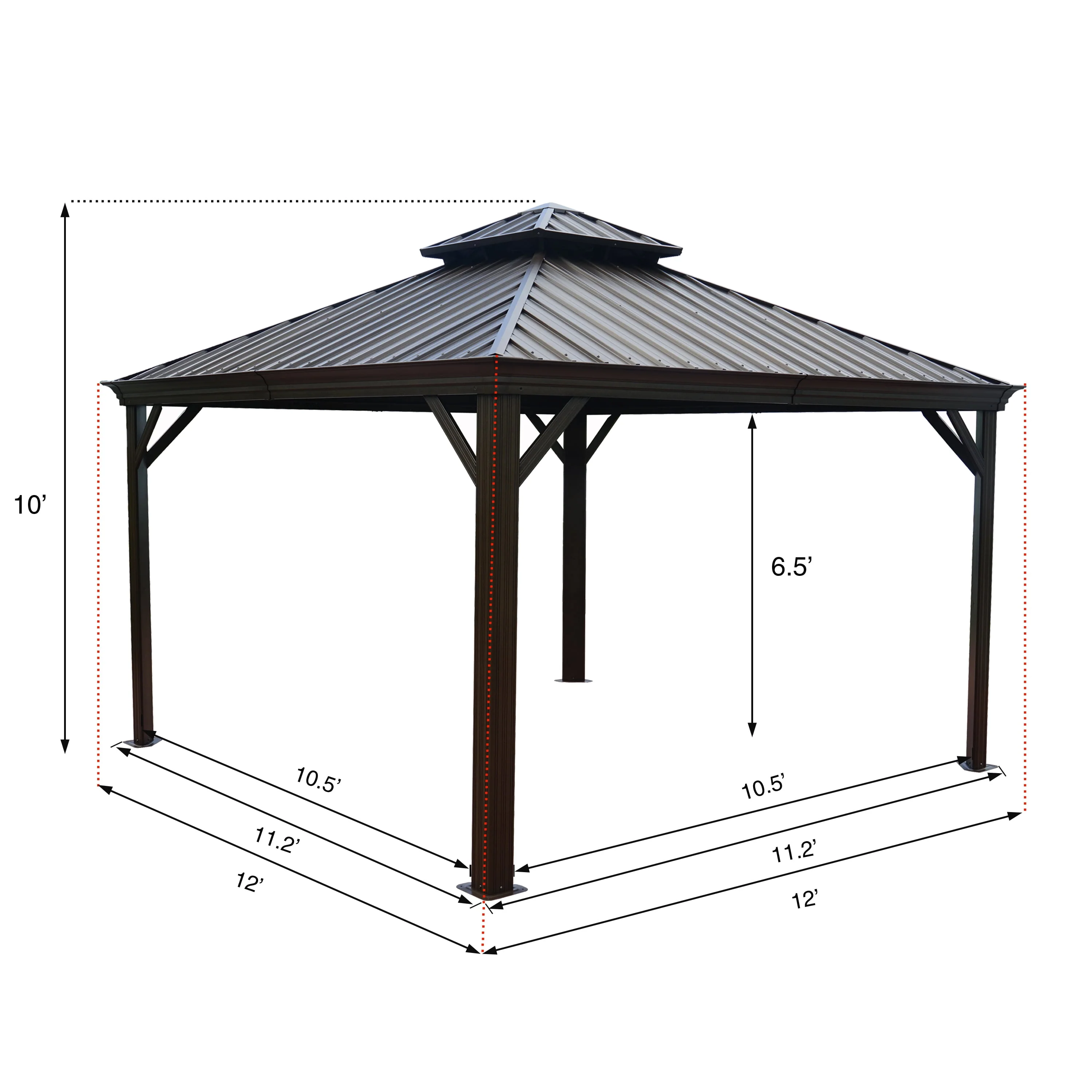 Kozyard Alexander Hardtop 12 ft. W x 10 ft. D Aluminum Hardtop Gazebo (Brown) - Womvr