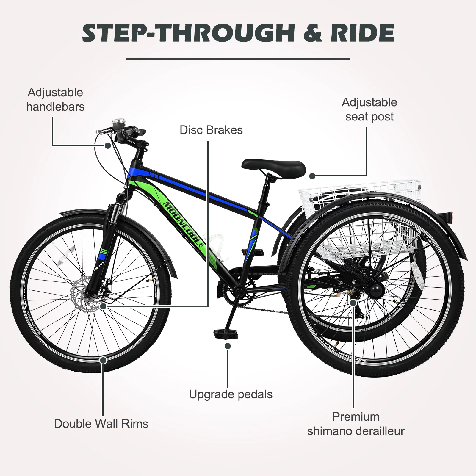 Lilypelle Adult Tricycle, 7 Speed Three Wheel Bicycles, 26