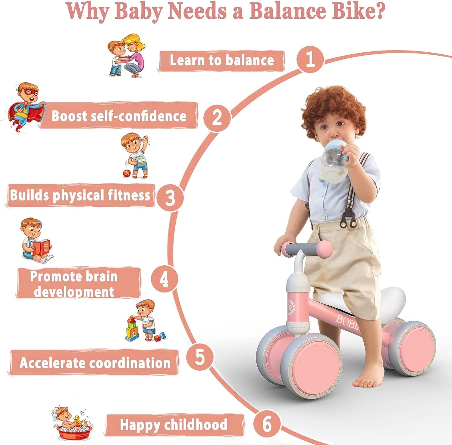 Bobike Baby Balance Bike Toys for 1 Year Old 10-24 Months Toddler Walker Bicycle Pink - Womvr
