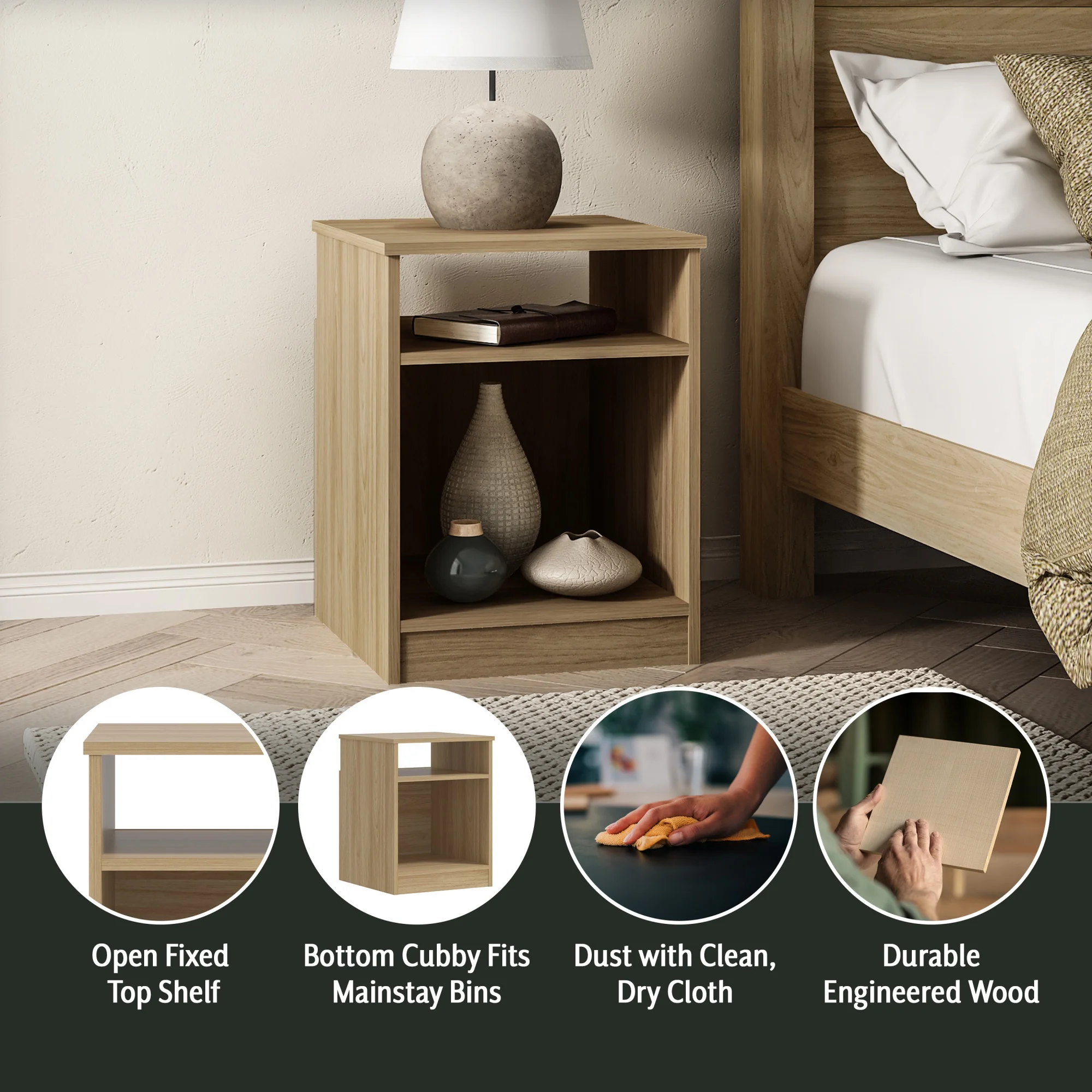 Mainstays Ardent Open Shelf Nightstand, White - Womvr