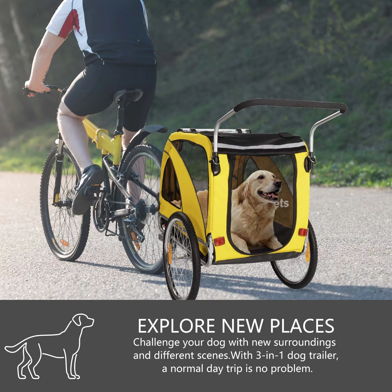 MOJAY 3-in-1 Dog Bicycle Trailer, Dog Stroller, and Dog Jogging Stroller, Red - Womvr