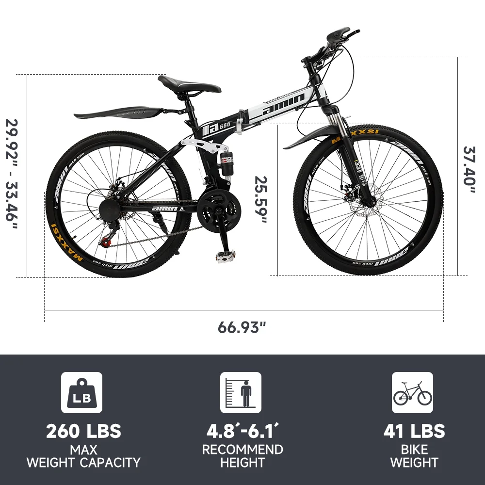 ARTUDATECH Full Suspension Mens Mountain Bike, Shimano 21 Speed, 26 Inch Wheel, Dual Disc Brake Bike for Men Womens Adult Bicycle - Womvr