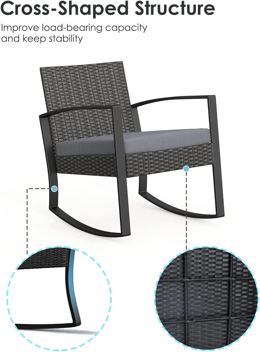 Lofka 3-Piece Patio Wicker Chairs Set with Glass Coffee Table, Outdoor Balcony Furniture Set with Blue Cushion - Womvr