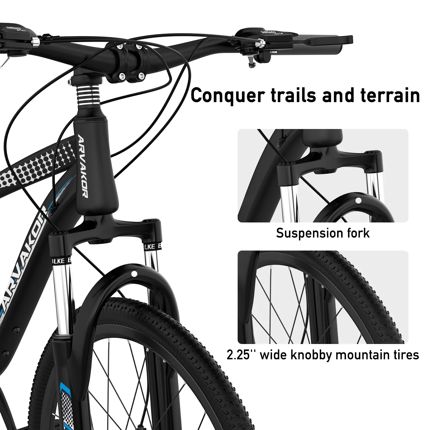 ARVAKOR 26'' Mountain Bikes for Men, 21 Speeds, Double Disc Brake, Gray - Womvr