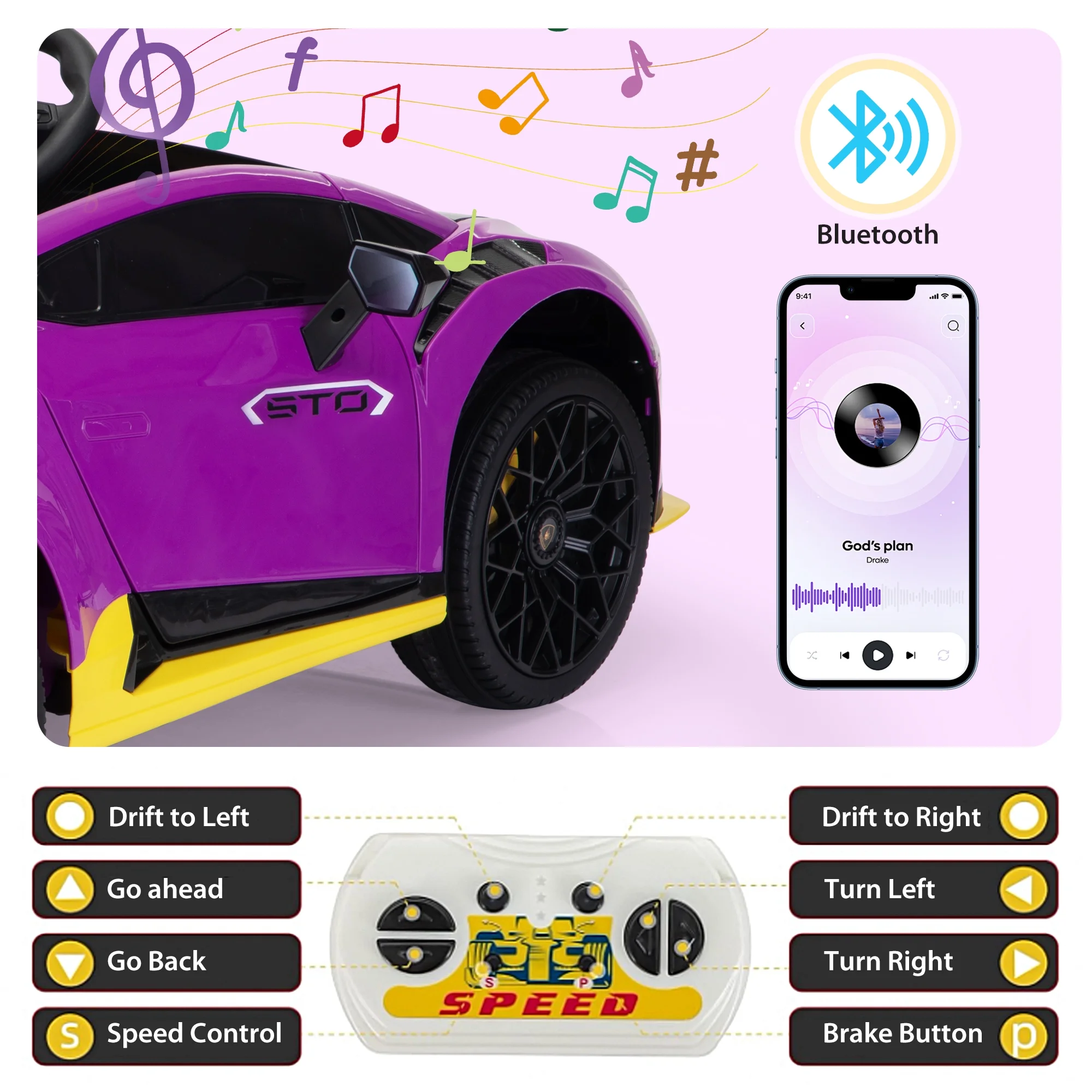 TOBBI 24V Lamborghini STO Licensed Kids Ride on Drift Car Gray Electric Car W/Remote Control LED Lights, up to 10 mph - Womvr