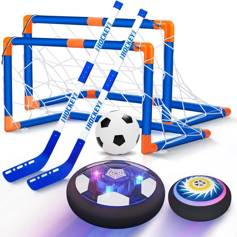Hot Bee Hover Soccer Ball Set with 2 Goals, 3-in-1 LED Soccer Hockey Bowling Set Indoor/Outdoor Toys Gifts for Kids Boys Girls Ages 3+ - Womvr