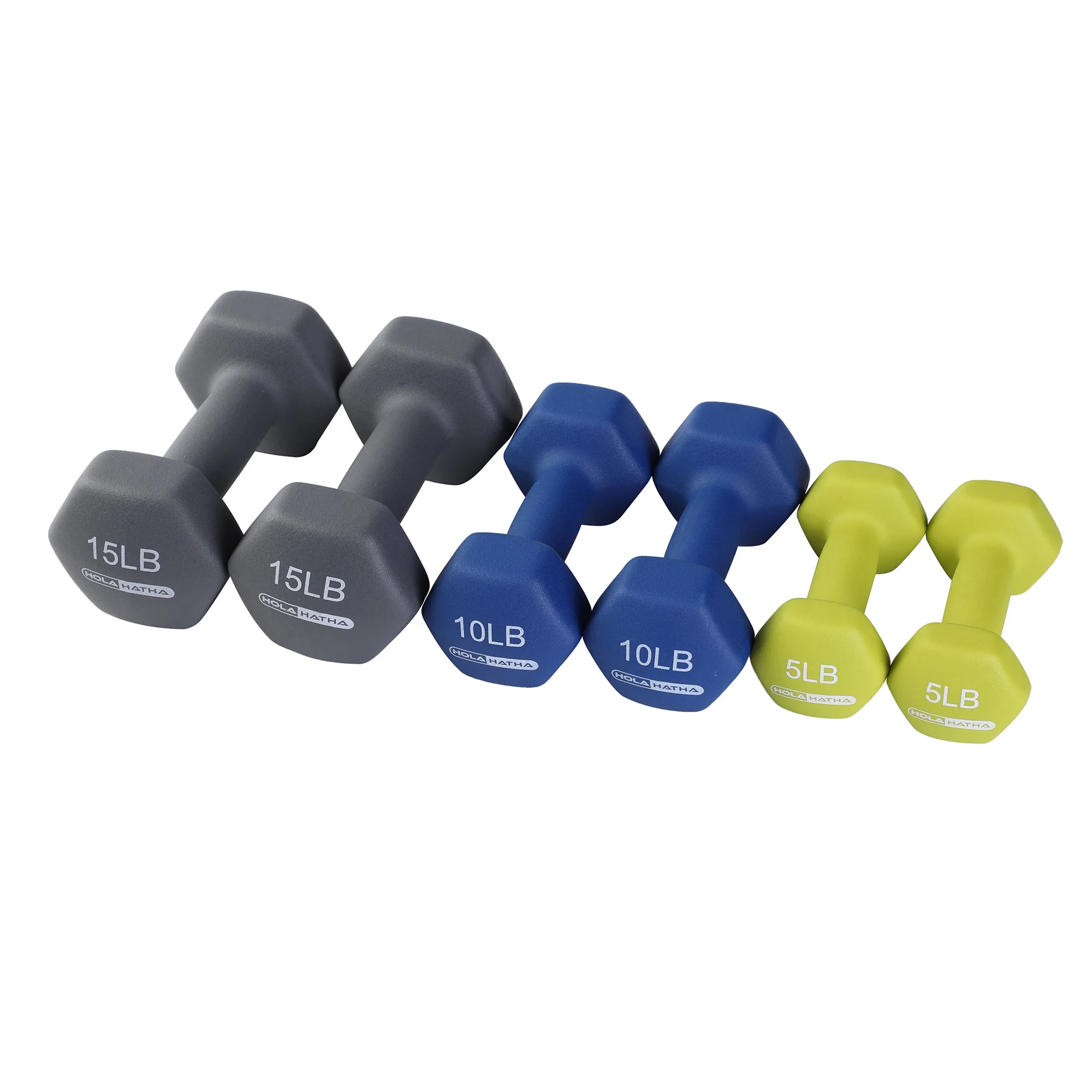 Open Box HolaHatha 5, 10, and 15 Pound Neoprene Free Hand Weight Set with Rack - Womvr