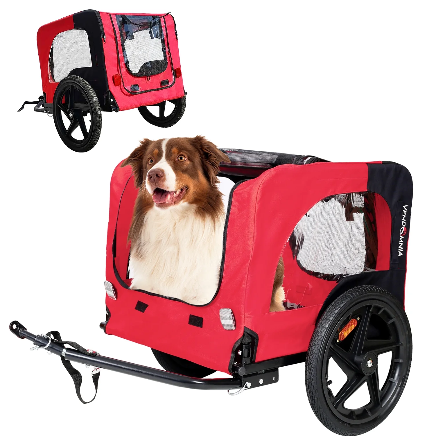 Best Bicycle Trailer for Pets Outdoor Foldable Dog Cycling Trailer with Reflectors and Safety Flag Bike Cargo Wagon Carrier w/Universal Hitch Red - Womvr