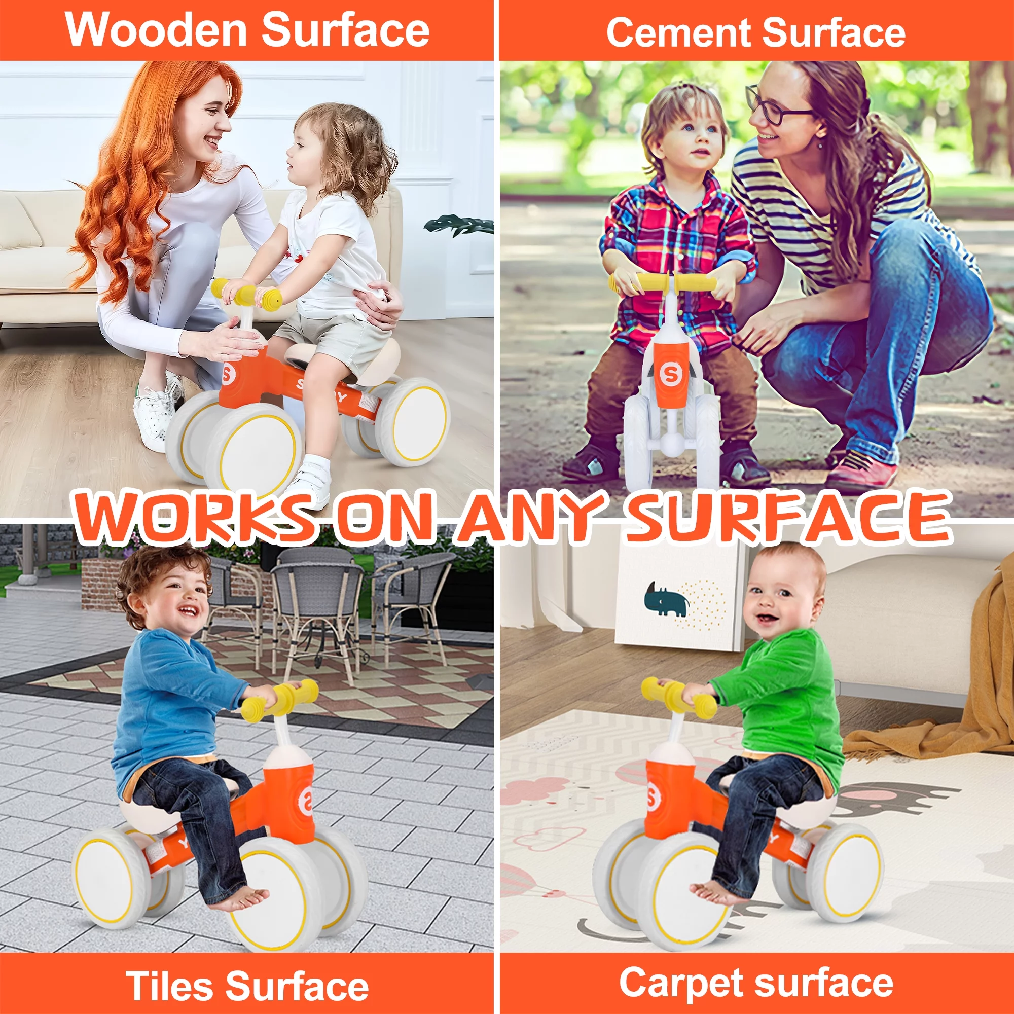 Sejoy Baby Balance Bike, 10-36 Month Kids Toddler Walker, 4 Wheels Riding Toys for Boys and Girls, First Birthday Gifts - Womvr