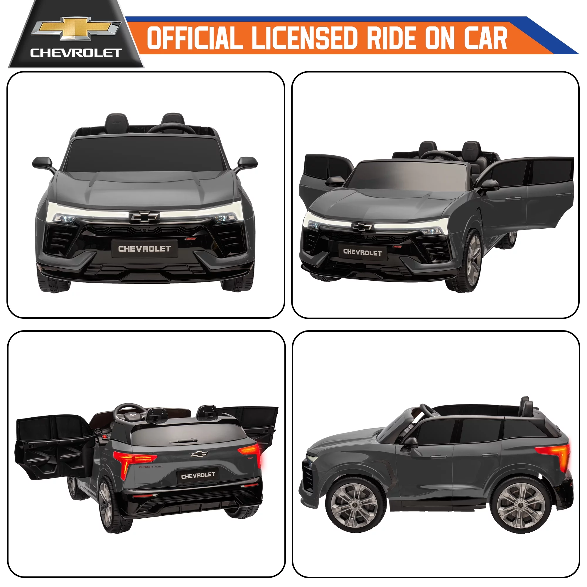 24V Kids Ride on Car, Licensed Chevrolet Blazer EV SS 2 Seater Ride on Toy Truck with Remote, Electric Cars for Kids Boys Girls, LED Lights,MP3 Music, Bluetooth Black - Womvr