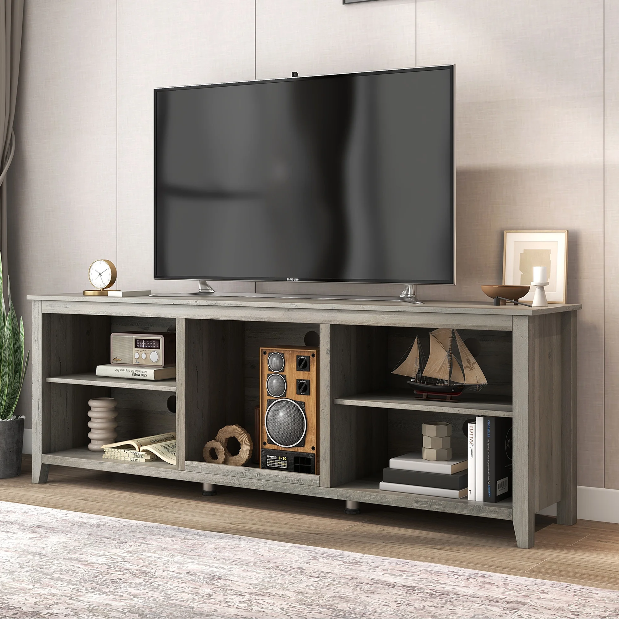 SYNGAR TV Stand for 65 inch TV, Modern TV Console Table Stand with 2 Door Cabinet, Living Room TV Table Stand Buffet Cabinet with Adjustable Storage Shelves, 60