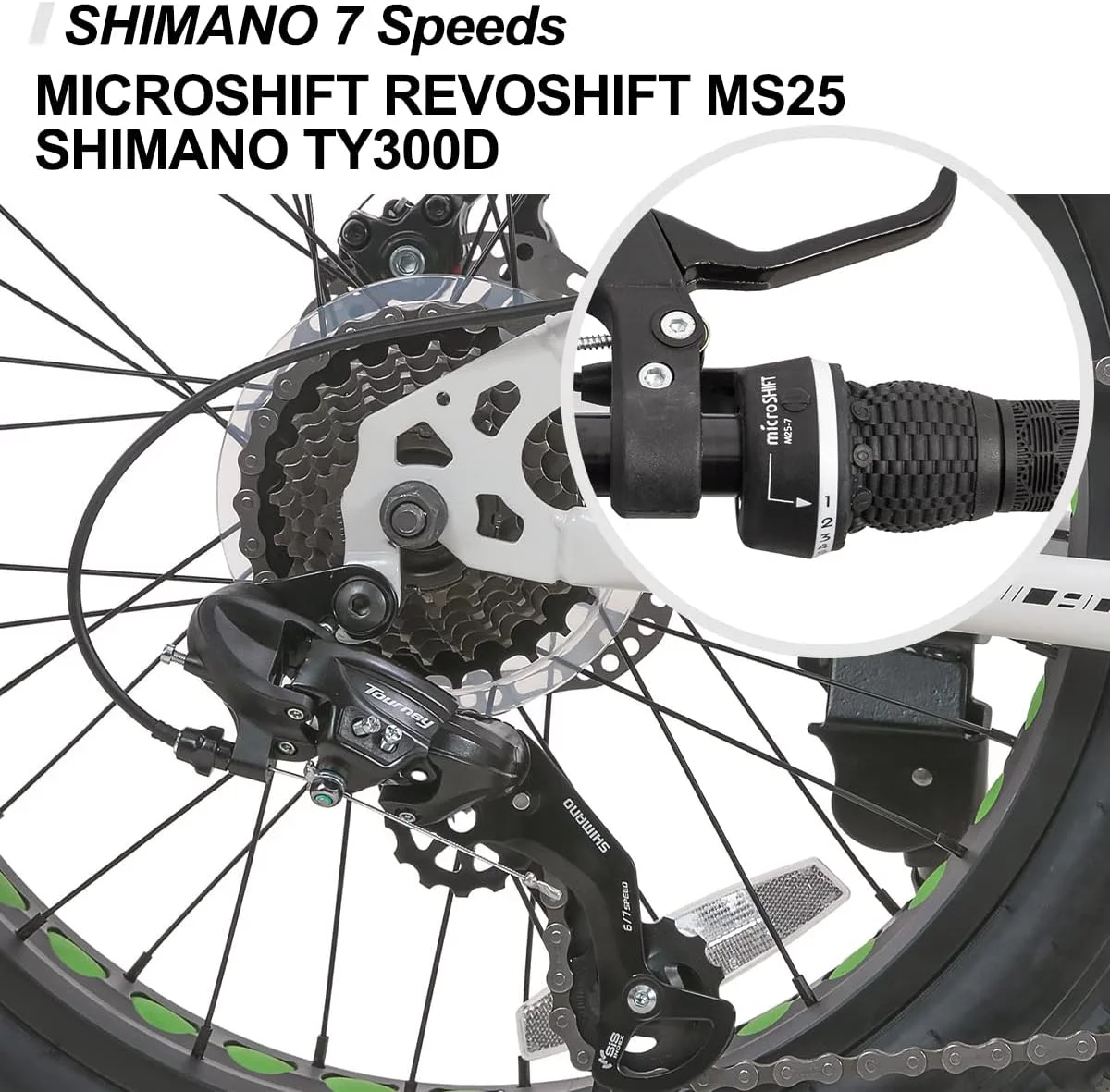 Hiland Kids Fat Tire Bike, Shimano 7-Speed, Dual-Disc Brakes, 20 inch Kids Trail Mountain Bike for Boys Girls, Silver - Womvr