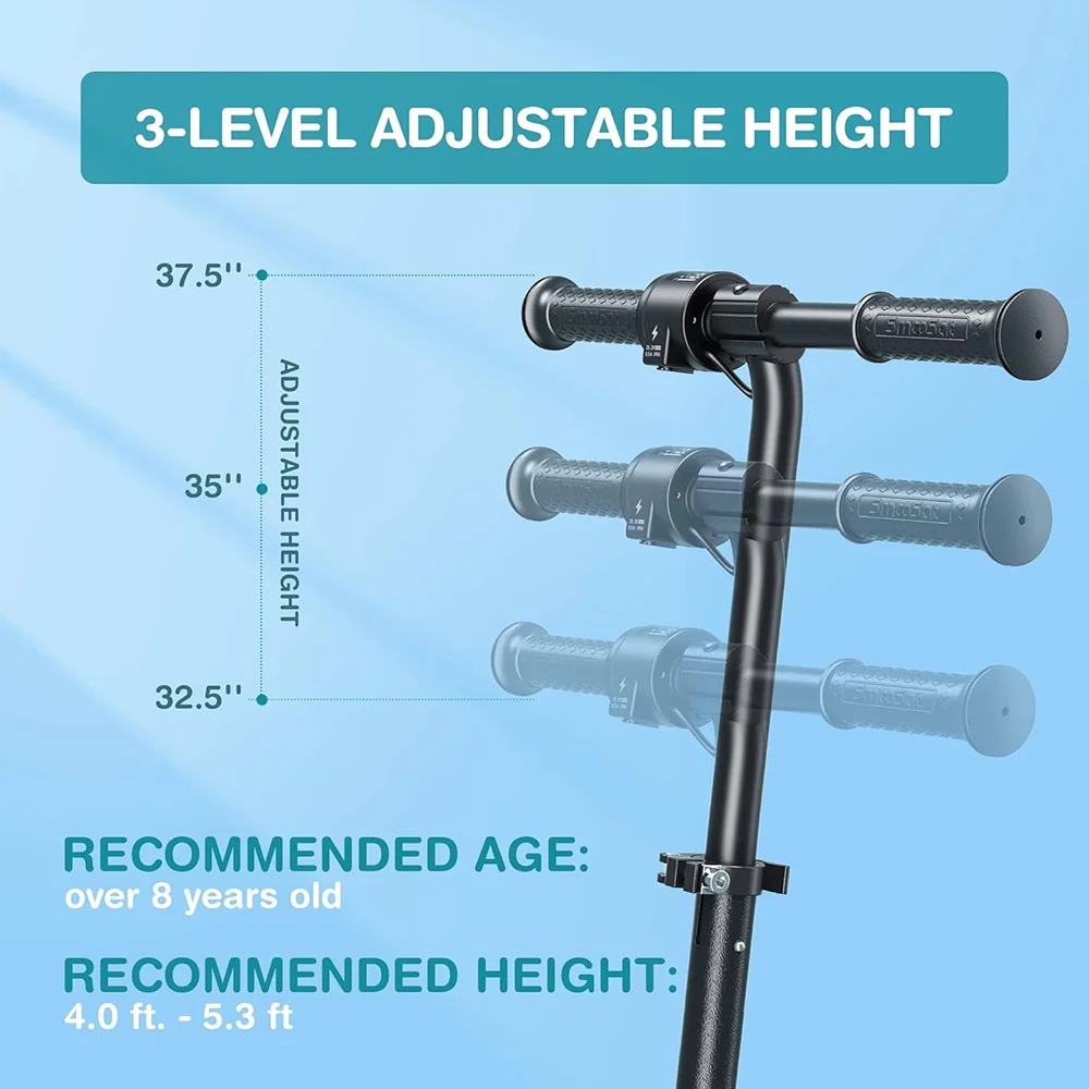 Electric Scooter for Kids, Foldable Scooter with Colourful Rainbow Light and LED Display, Adjustable Speed and Height Black - Womvr