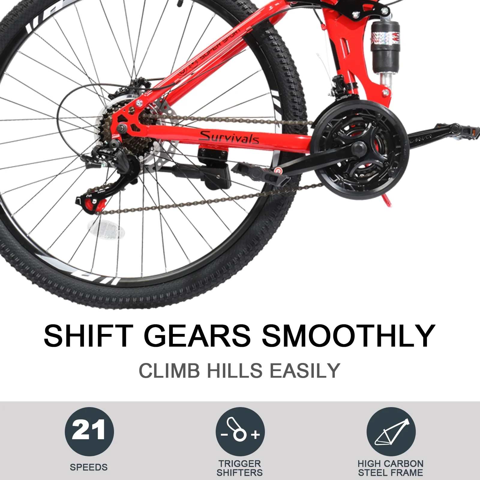UBesGoo Folding Mountain Bike Shimano 21-Speed, with 26 inch Wheels, Red - Womvr