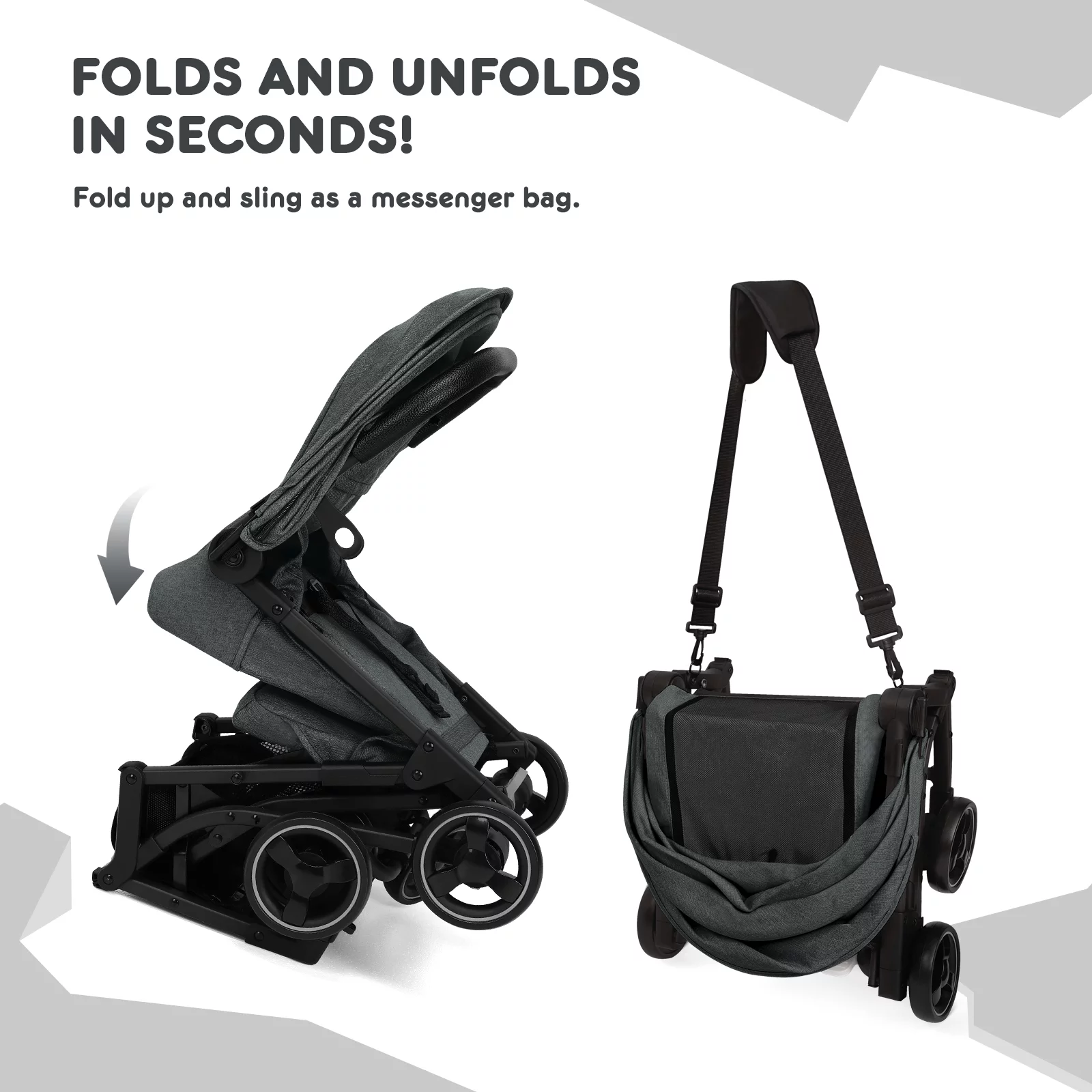 HARPPA Lightweight Travel Stroller, Compact Umbrella Stroller for Babies, Easy Folding, Black - Womvr