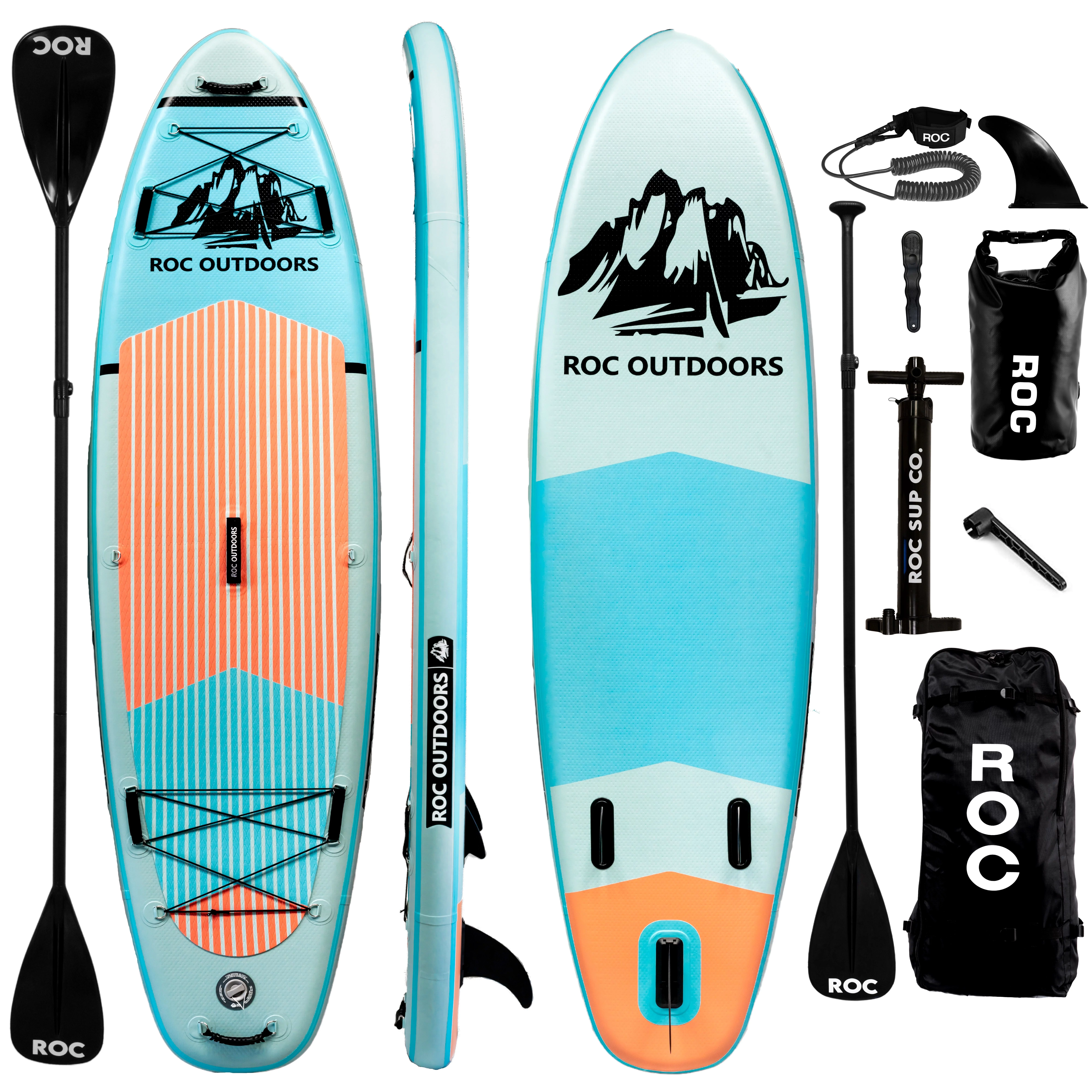 Roc Inflatable Stand Up Paddle Board with Premium sup Accessories & Backpack, Non-Slip Deck, Waterproof Bag, Leash, Paddle and Hand Pump - Womvr