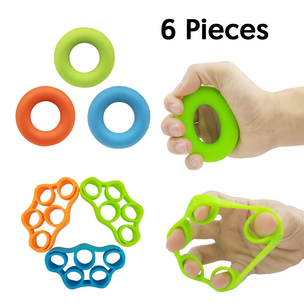 BCOOSS Hand Grip Strengthener Silicon Guitar Finger Exerciser and Stretcher Workout Grip Strength Trainer for Exercise Finger Wrist, Set of 6 - Womvr