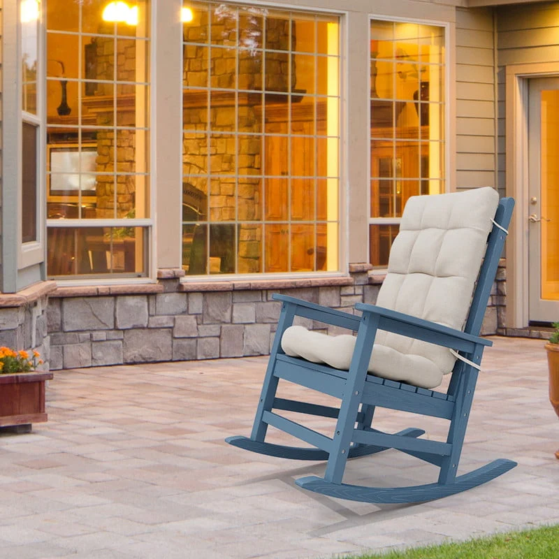 SERWALL Outdoor Oversized Slat Rocking Chair, HDPE Plastic Porch Rocker, Gray - Womvr