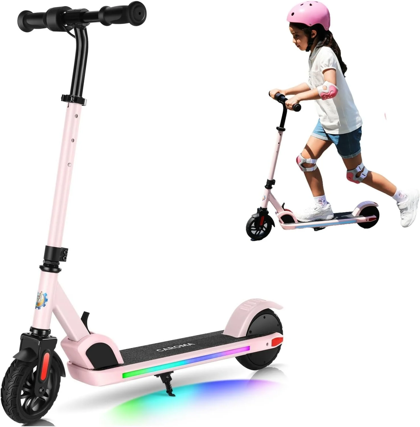 Caroma Kids Electric Scooter, 6+ Boys and Girls Safe Kick Scooter, Adjustable Speed and Handlebar - Womvr