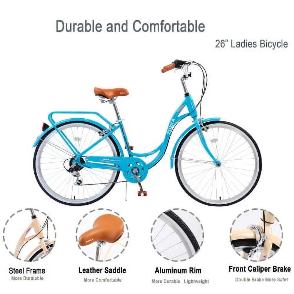 Zukka 26 inch Girls Bicycles Steel Frame 7 Speed Bicycle for Women Ladies Bike Pink - Womvr