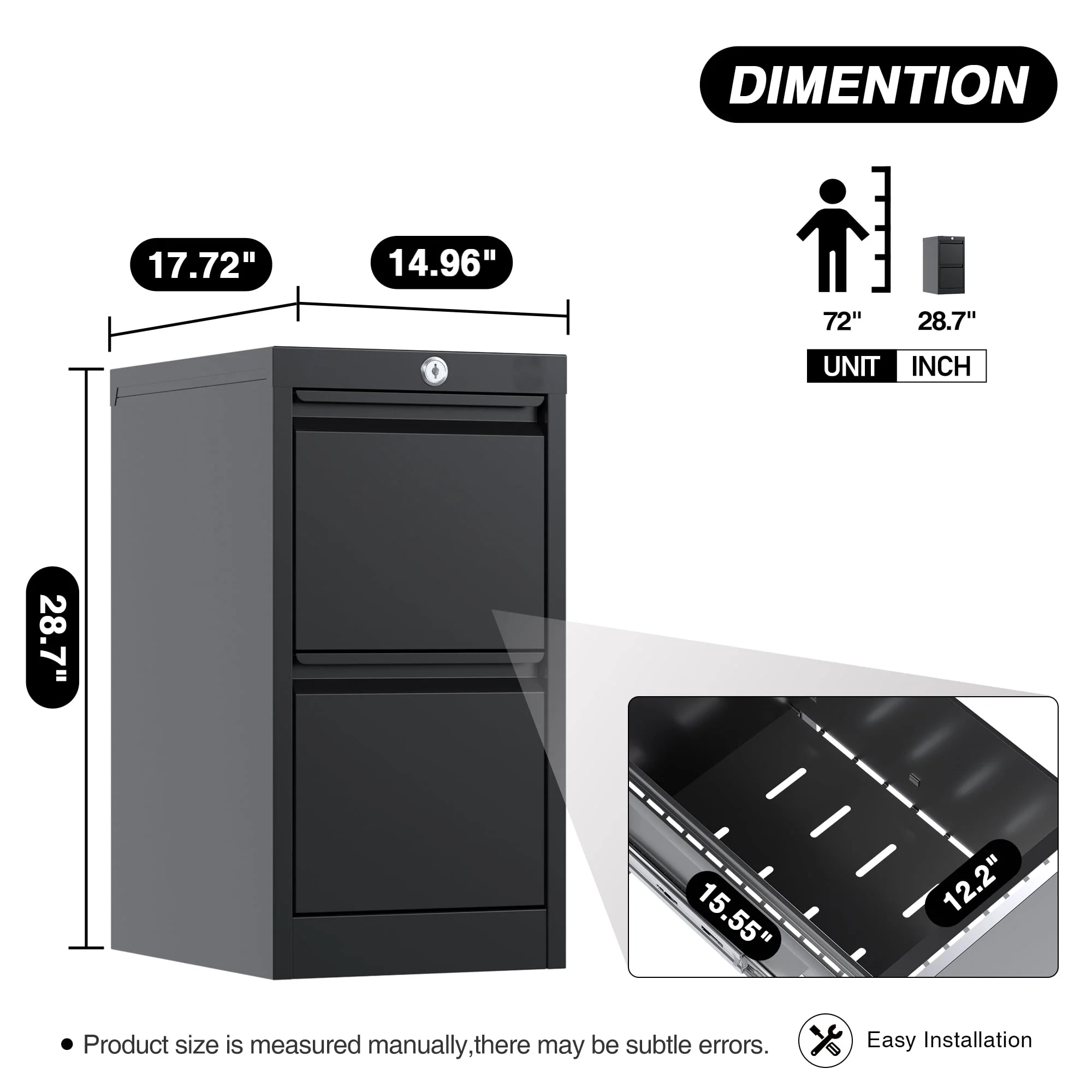 SUPEER 4 Drawer File Cabinet , Metal Vertical File Storage Cabinet with Lock, Office Home Steel Vertical File Cabinet for A4 Letter /Legal Size, 14.96