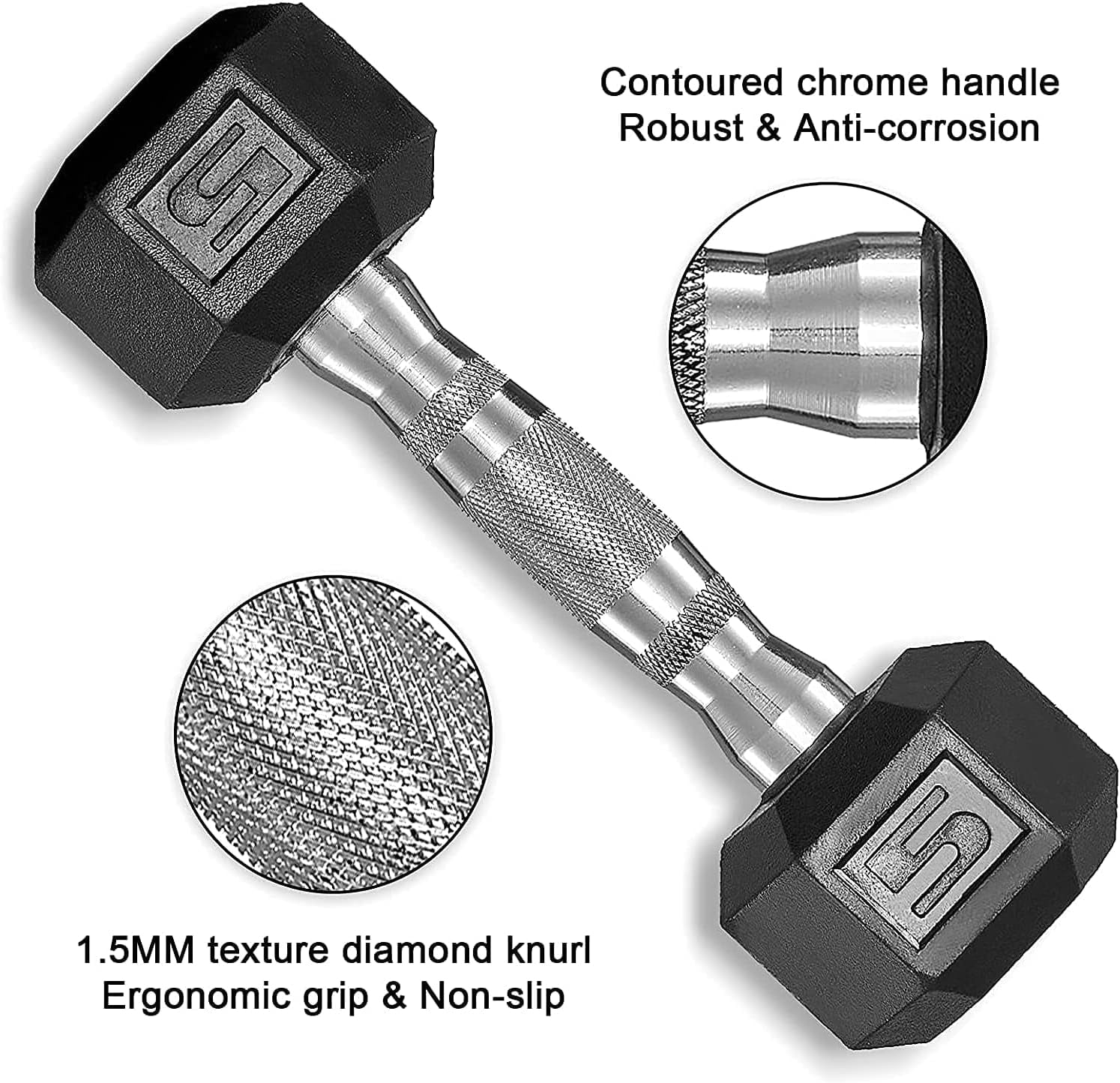 Pirecart Dumbbells Rubber Coated Cast Iron Hex Black Dumbbell Workout Dumbbell Set, 60lbs Pair - Womvr