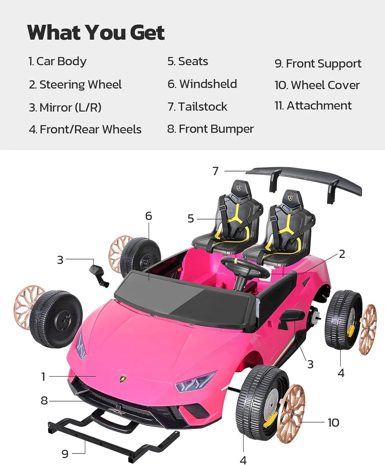 Lamborghini Huracan Ride on Car Real 2 Seater, Powered Electric Vehicle with Parent Remote, Maximum 4.0mph Ride on Toys for 3-8 Years Kids,Pink - Womvr