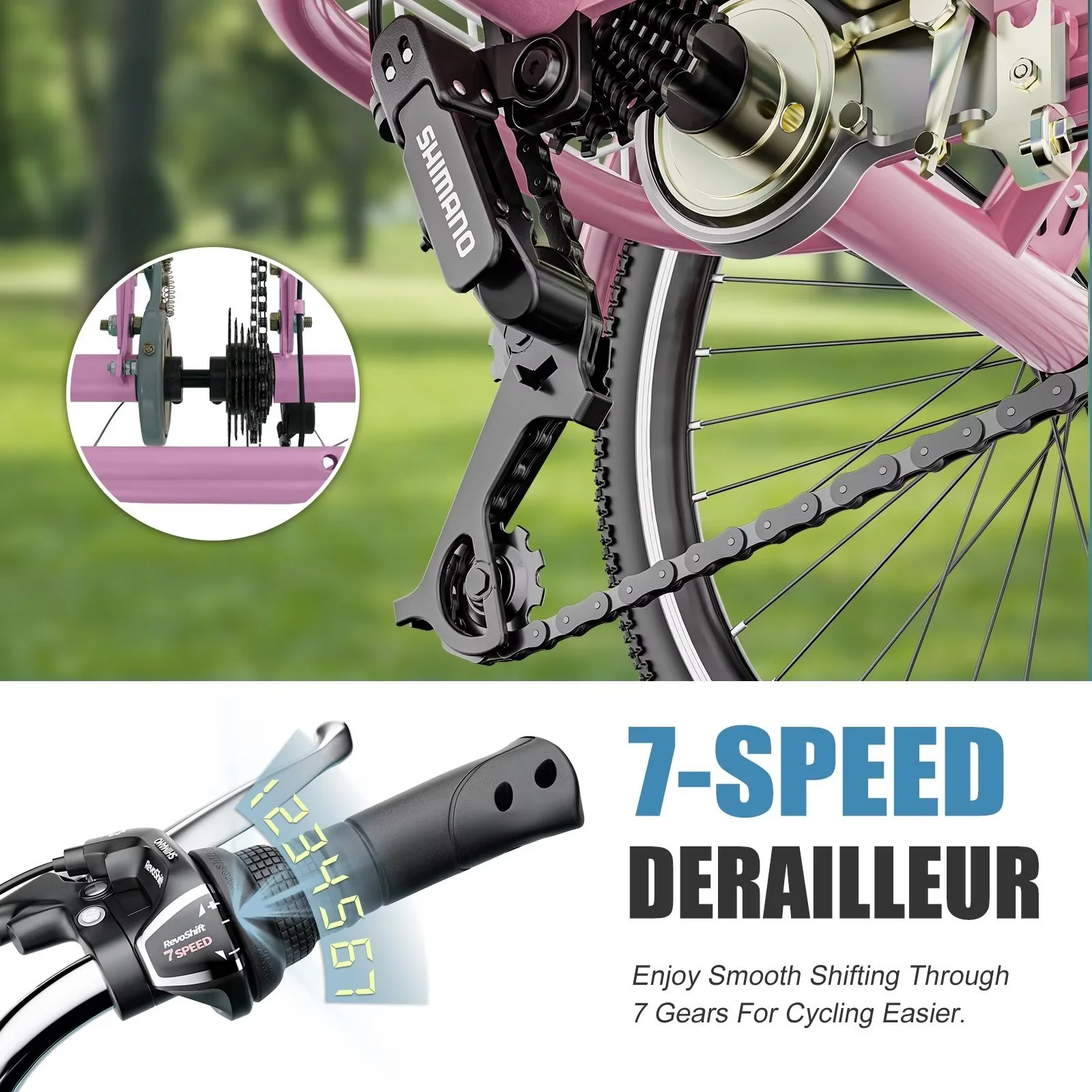 MOPHOTO Adult Tricycle 20/24/26 inch 3 Wheel Bicycle,3 Wheel Bikes for Adults,7 Speed Low Stepover Frame Tricycle with Basket/Bell,3 Wheel Bicycle for Seniors,Women,Men - Womvr