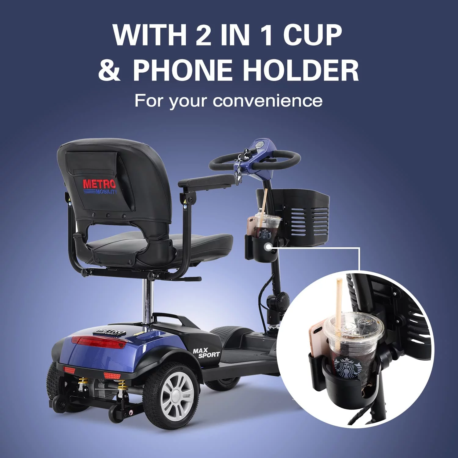 4 Wheel Mobility Scooters for Adults, Collapsible Electric Powered Wheelchair with Led Lights, 2 Cup Holders, USB Charging Port, Walking Stick Box, Up to 16 Miles, 300 lbs Capacity,Purple - Womvr