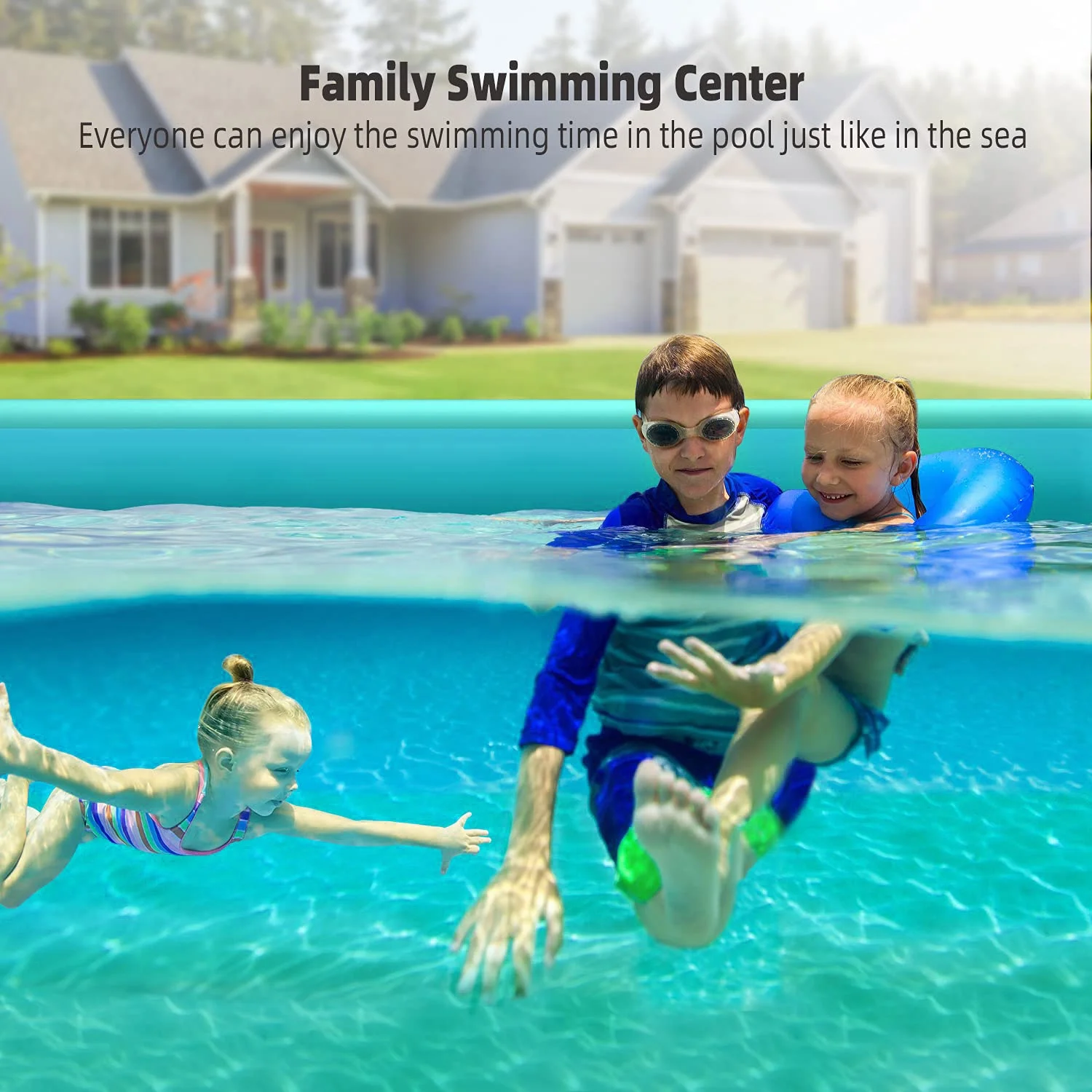 Inflatable Pool, 6.9 x 5 x 1.8 ft Family Swimming Pools for Kids, Toddlers, Infant, Adult, Rectangular, Thickened - Womvr