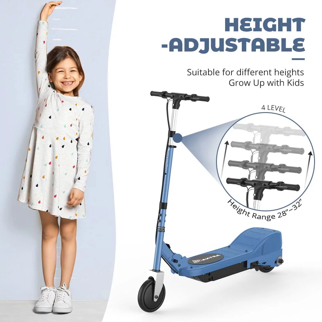 Maxtra Scooters E100 Folding Electric Scooter with Adjustable Handlebar for Kids Ages 6-12, up to 10 MPH, 155 Lbs. Max Load - Womvr