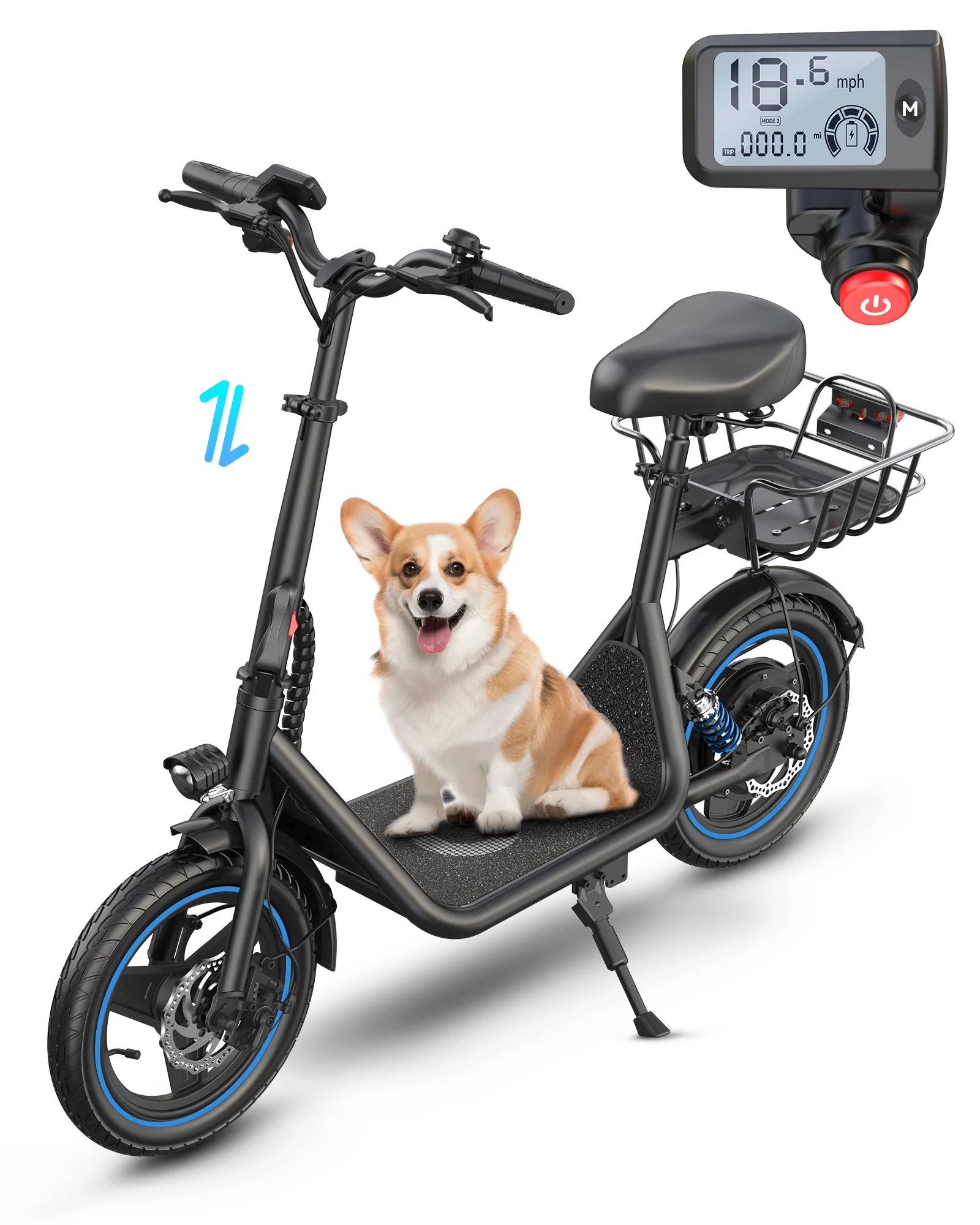 Kistp 600W Electric Scooter with Seat for Adult,14 inch Commuter Electric Scooter with Dual Shock Absorbers and Basket-up to 25 Miles 18.6MPH Rear Basket - Womvr