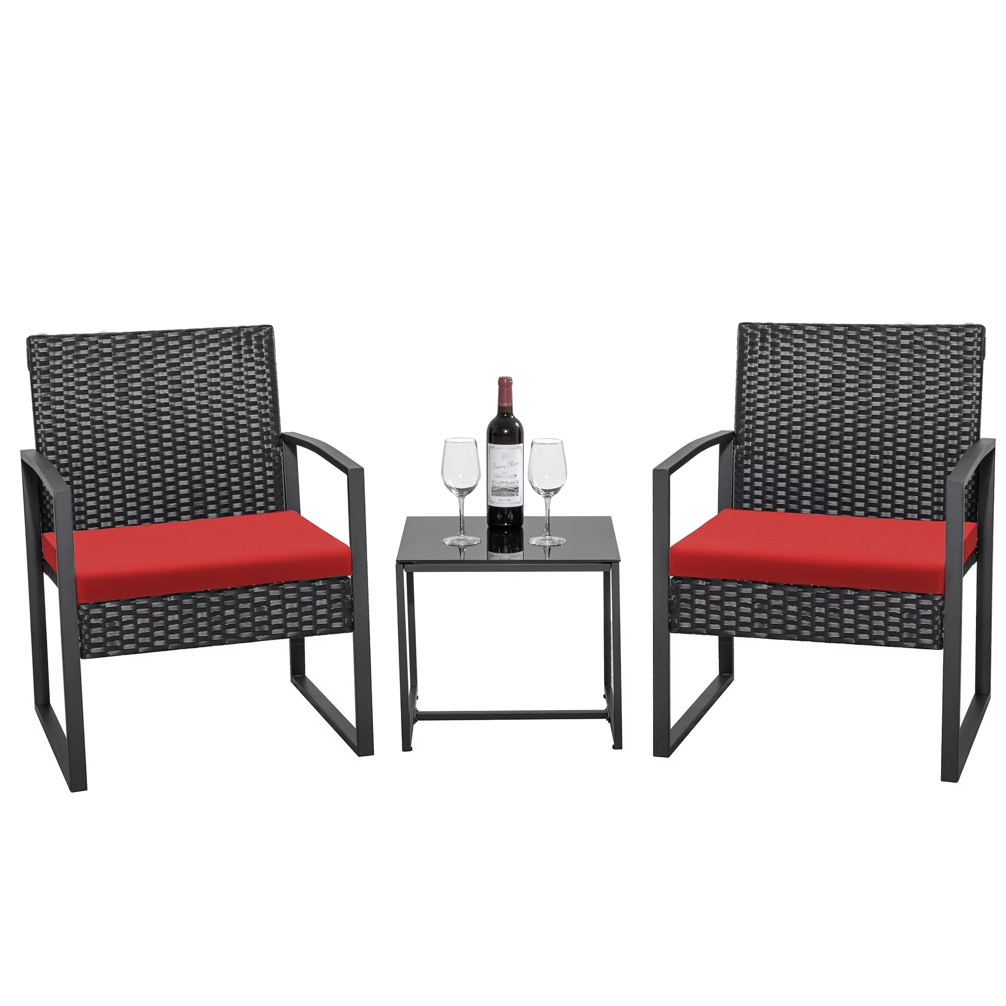 Homall Patio Furniture 3-Piece Set Casual Wicker Chair Bistro Chair with Coffee Table, Black - Womvr