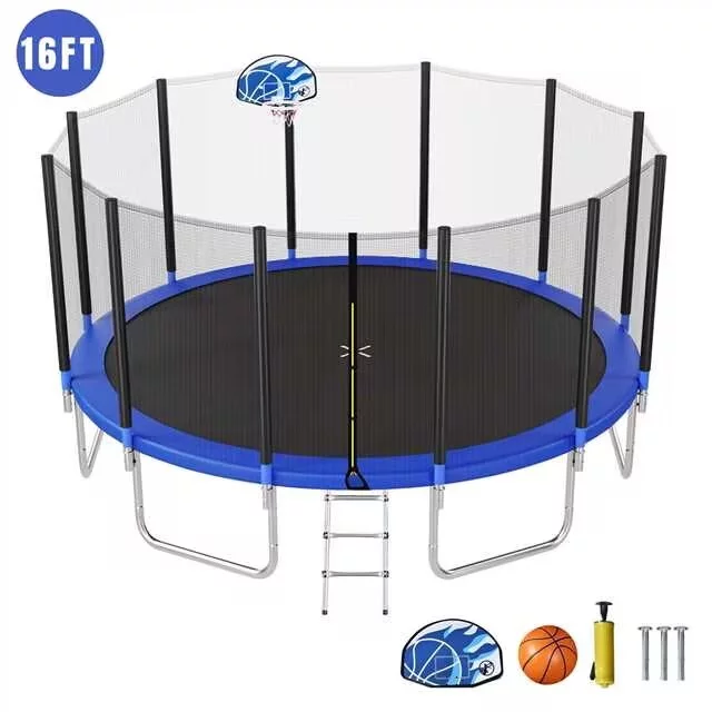 EUROCO 1500LB 16FT Trampoline for Adults and Kids,  Trampoline with Enclosure ,Ladder,Basketball Hoop,Heavy Duty Recreational Trampoline Capacity for 9-10 Kids - Womvr