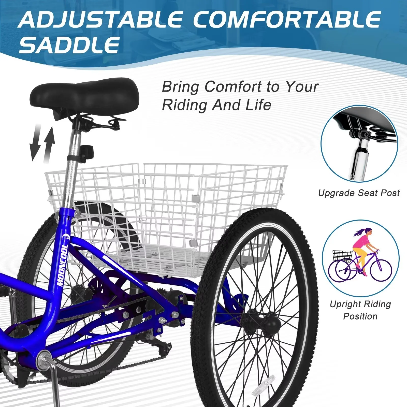 MOPHOTO 20/24/26 inch Adult Tricycle Folding 3 Wheel Cruiser Bikes 7 Speed, Portable and Foldable Trikes with Cargo Basket for Men & Women Outdoor Cycling, Purple - Womvr