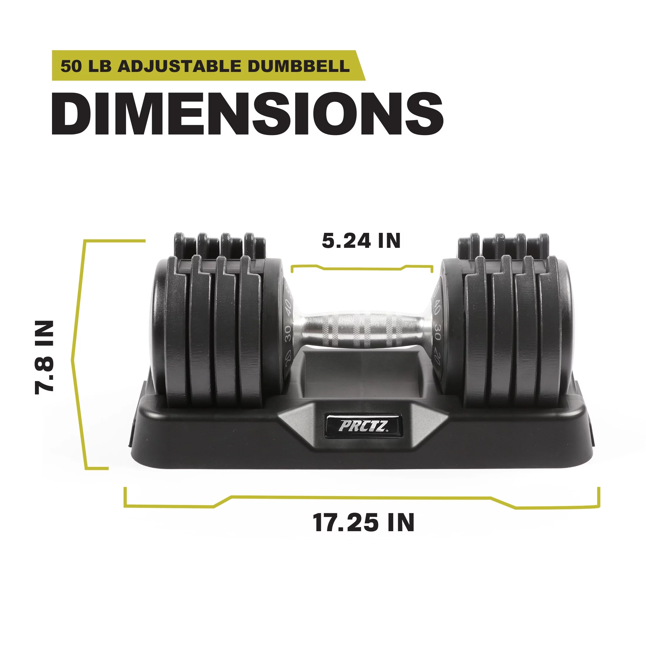 PRCTZ 10-50 lb Quick Select Adjustable Dumbbell, Enhanced 3-Point Safety Locking System, Single, Black - Womvr