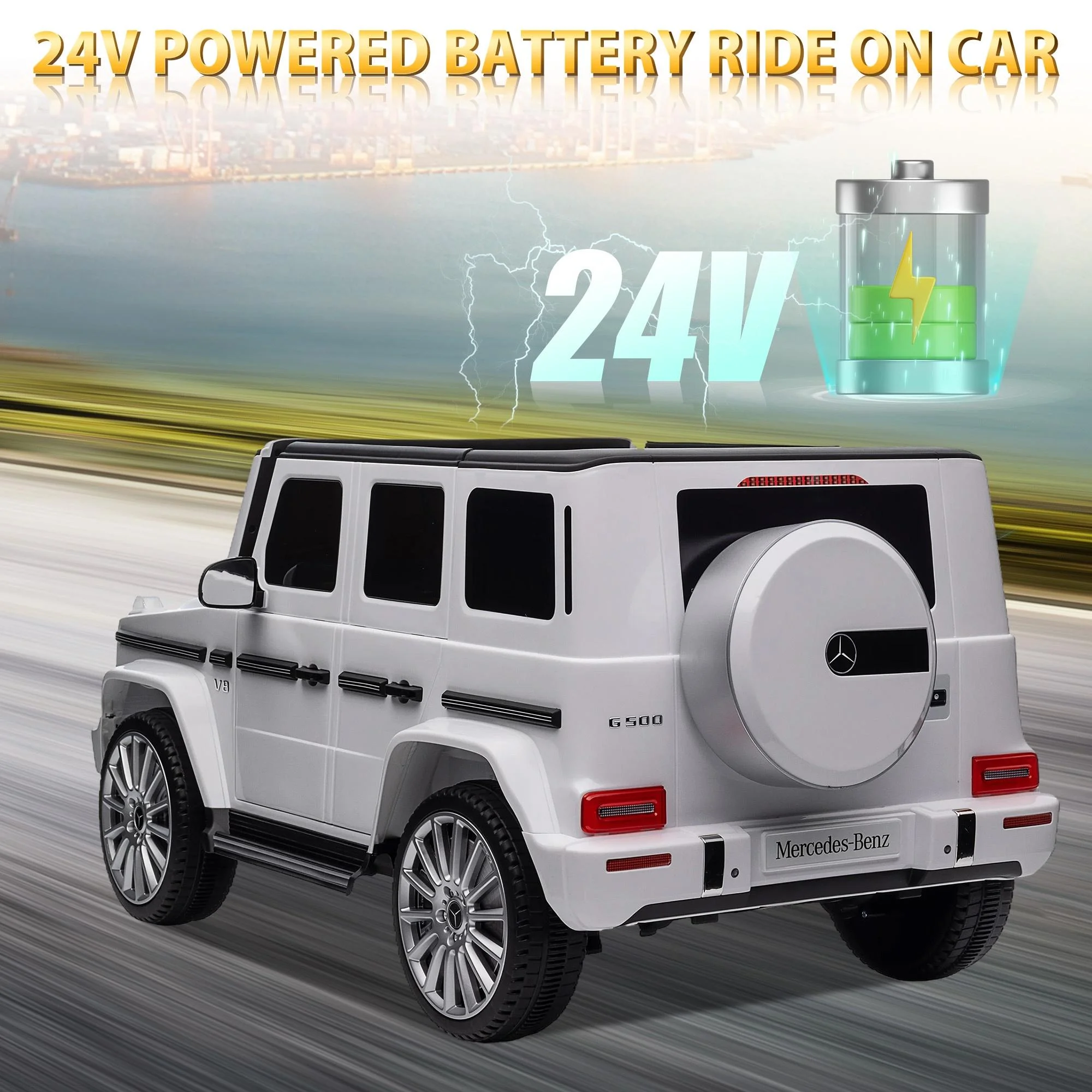 24V Ride on Car with Remote Control for Kids Mercedes Benz Ride on Car Toy for Boys and Girls 3-6 Years Old, Electric Vehicle, Bluetooth, LED Light, White - Womvr