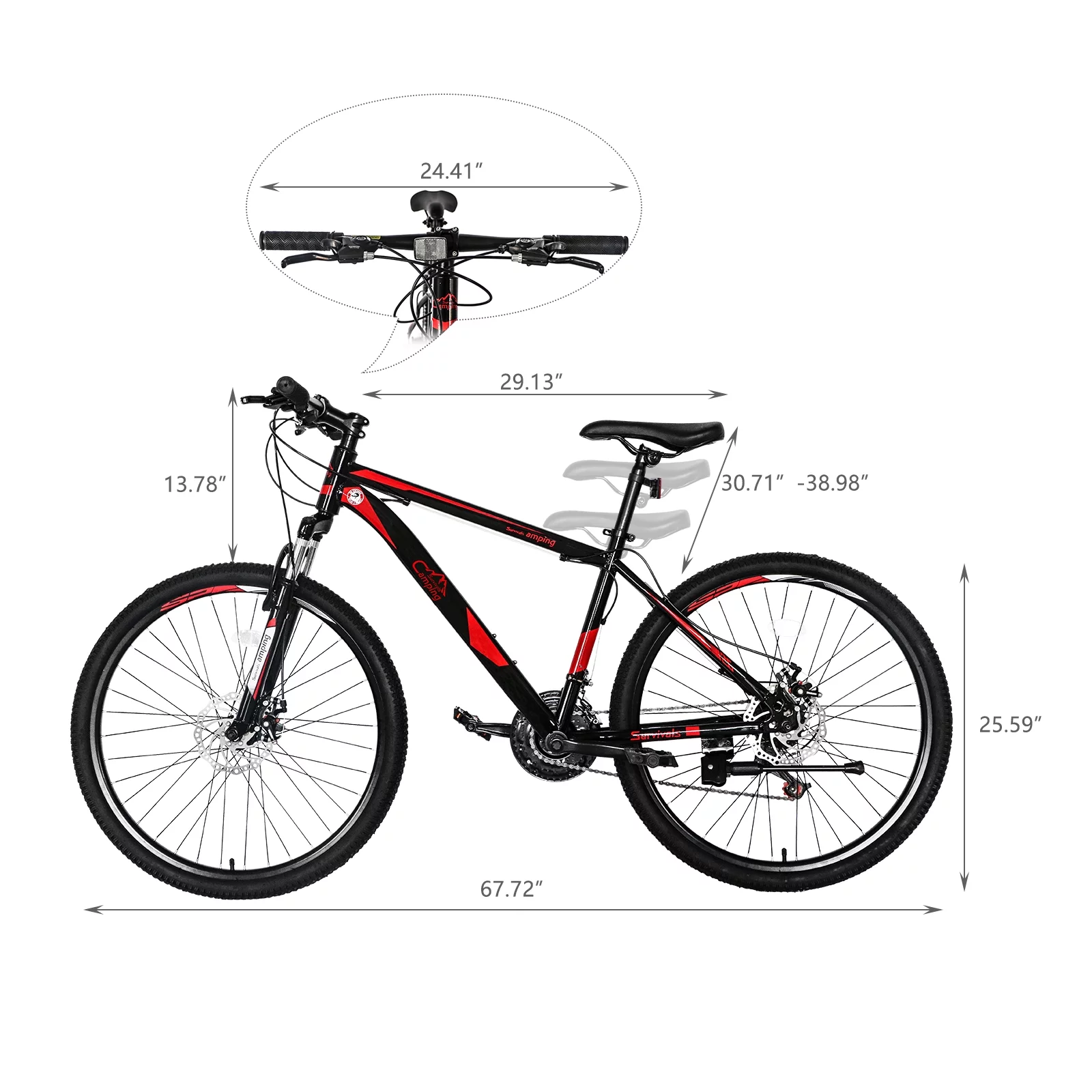 Campingsurvivals Mountain Bike, with 21 Speeds, 26-inch Wheels & Disc Brakes, Black/Red - Womvr