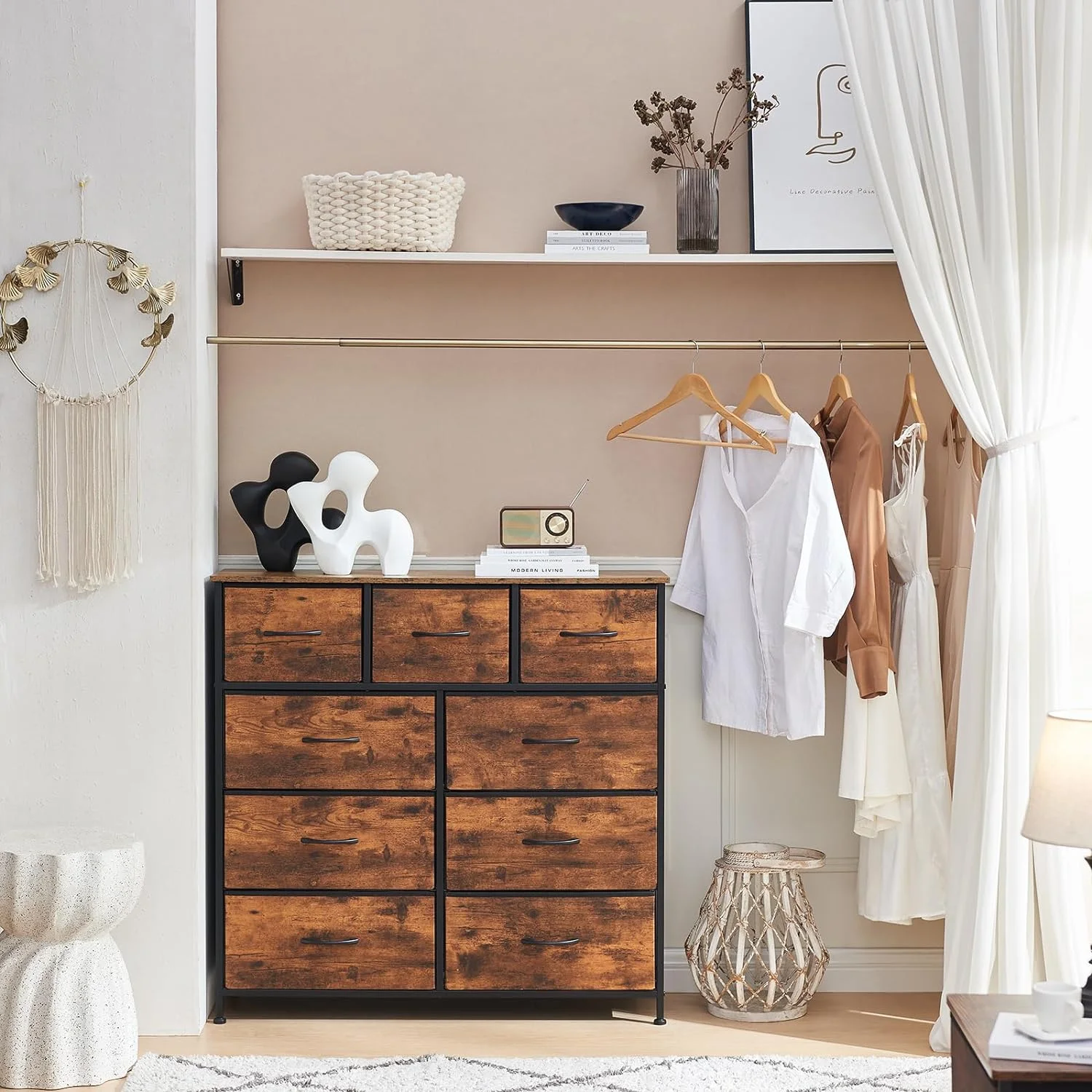 Somdot Dresser, 9-Drawer Fabric Storage Tower for Bedroom, Nursery, Entryway, Closets, Tall Chest Organizer Unit with Large Capacity Fabric Bins - Womvr