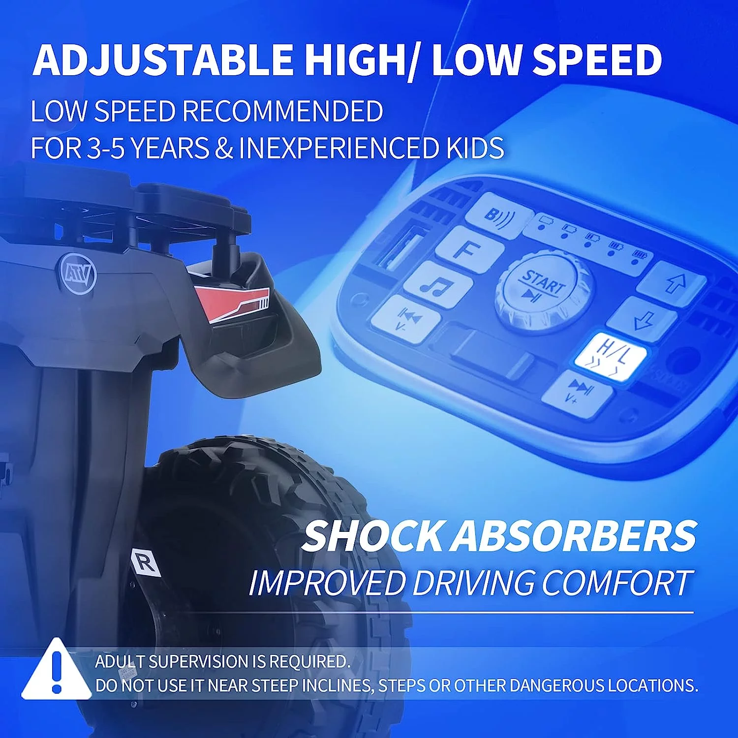 Joywhale 24V Kids Ride on ATV 4WD 2 Seater Quad Easy-Drag 4-Wheeler, with Big Battery, 4x75W Powerful Engine, Metal Suspension, BW-A20s - Womvr