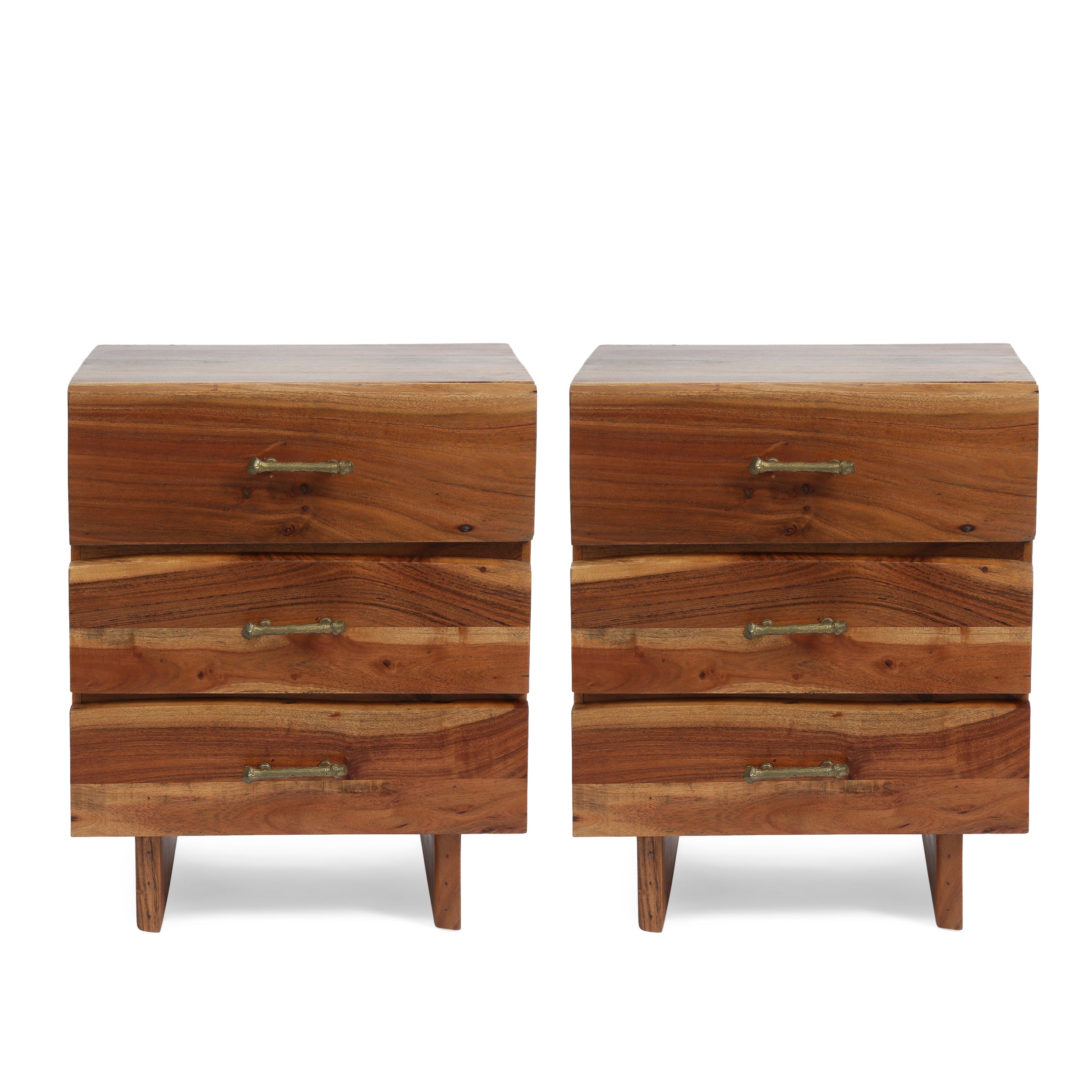 Tift Terrell Handcrafted Boho Acacia Wood 3 Drawer Nightstand, Set of 2 - Womvr