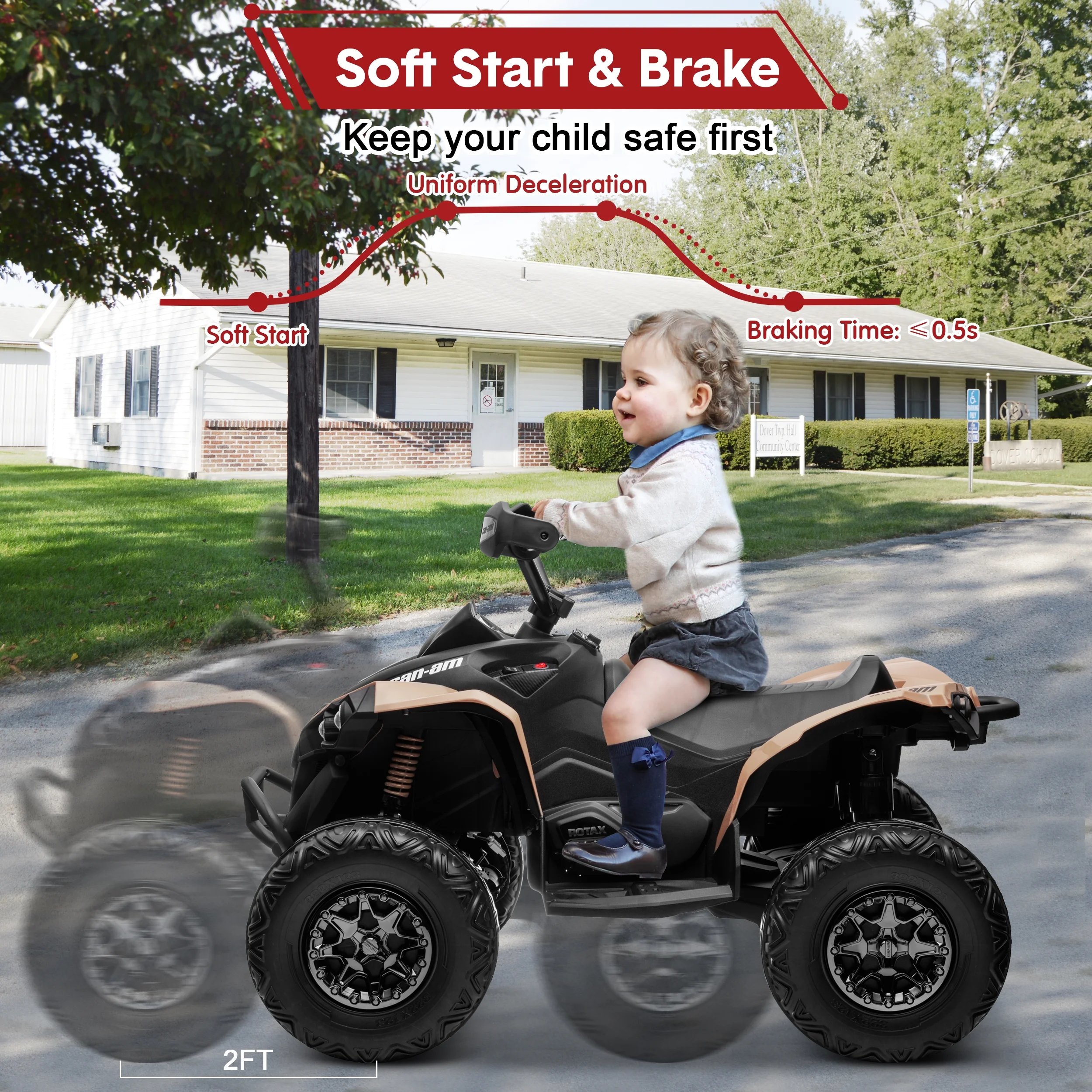 24V Ride on Toys, 4 Wheeler ATV for Kids with 2 Seater, 4x200W Motors, 4WD/2WD Switchable, Khaki - Womvr