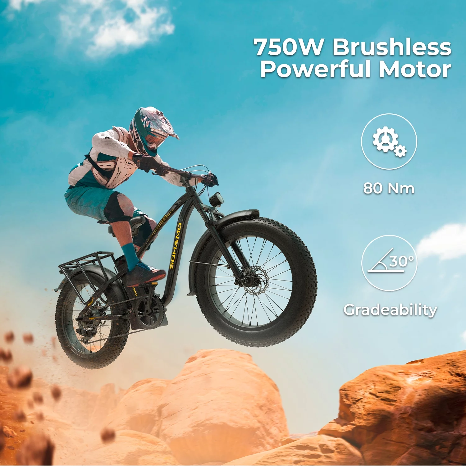SOHAMO Electric Bike for Adults 26''x4'' Fat Tire, 750W Mountain E-bike 48V 15Ah Removable Li-Ion Battery, Shimano 7 Speed Gears, Beach/Snow/ Road Bike - Womvr