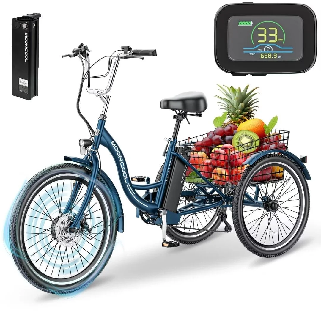 Docred 24'' Adult Electric Tricycles 3 Wheel Electric Bike, 15.5 mph 500W Electric Trikes for Seniors .7-Speed & 4 Adjustable Riding Modes Electric Tricycle with 36V Removable Lithium Battery - Womvr