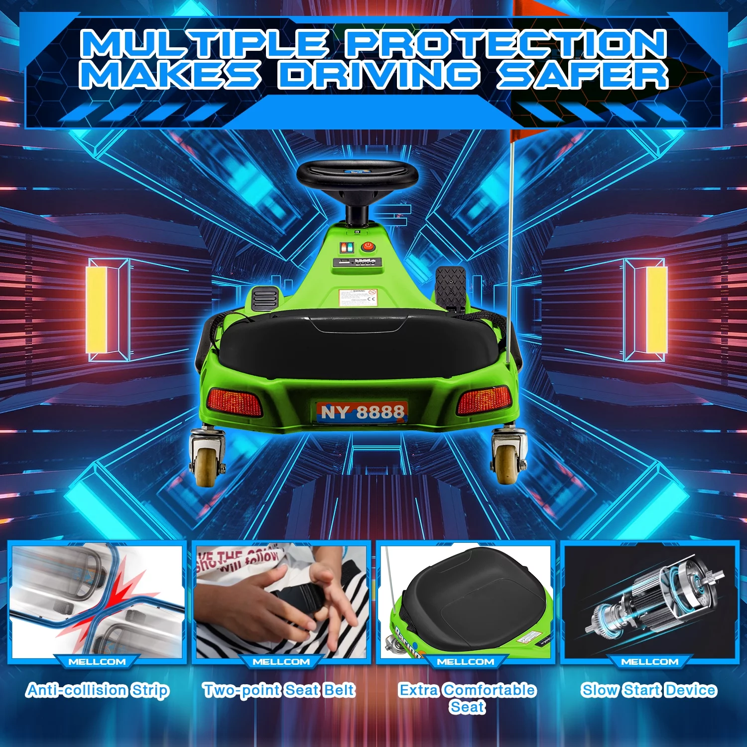 Hommow 12V Ride on Drift Car for Kids,Electric Drifting Go-Kart with Acceleration Pedal, Music, Bluetooth, LED Lights,Christmas Gift for 4-18Years Old,Blue - Womvr